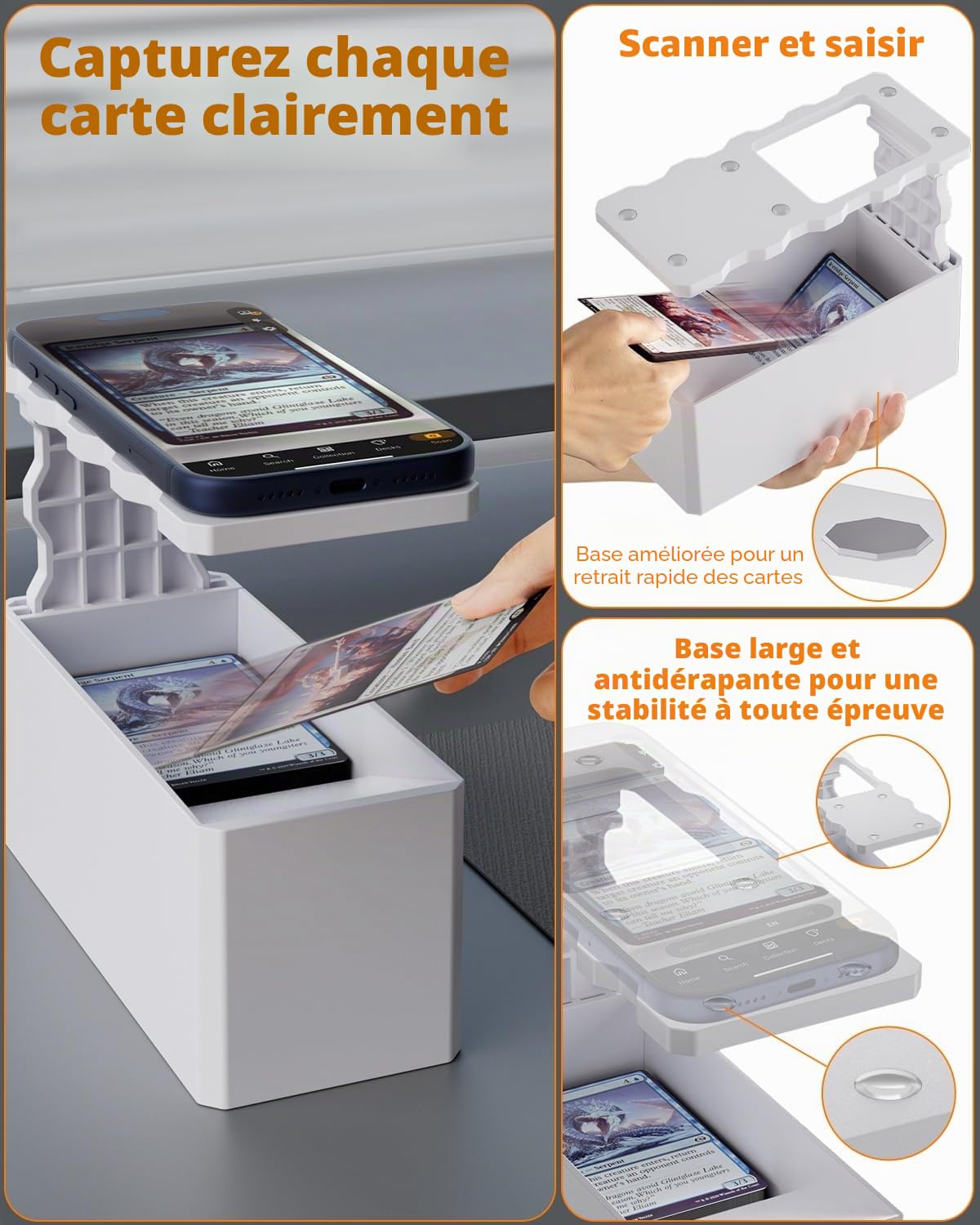 CloudValley Support de scanner de cartes TCG pour cartes à collectionner MTG, matériau ABS, support réglable pour la numérisation avec smartphone, 【Numérisation rapide et comparaison de prix