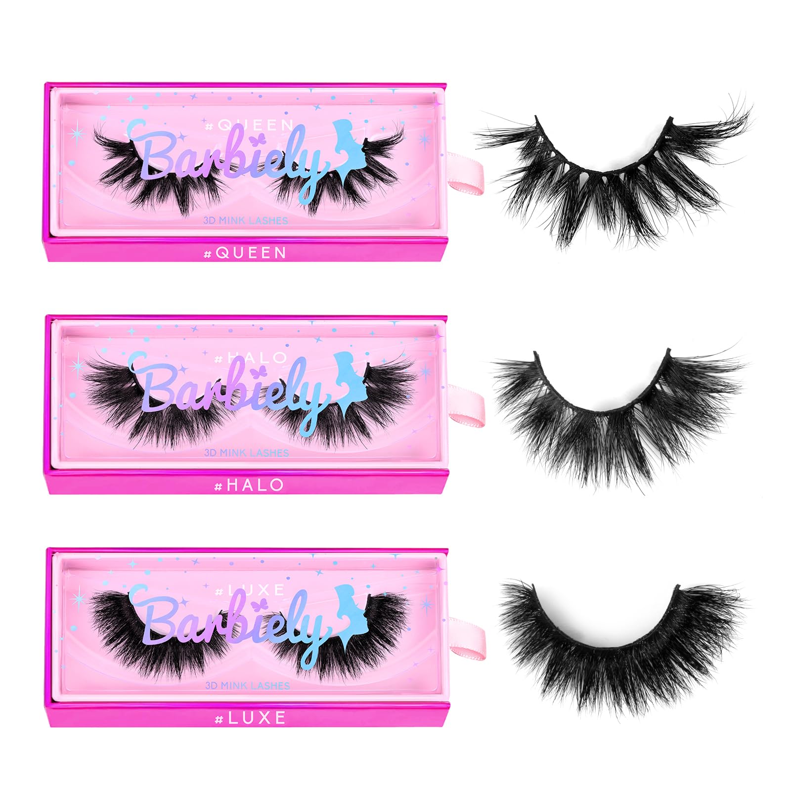 Barbielylashes 20mm Mink Lashes, 3D Real Mink Lashes, 3 Pairs Fluffy Dramatic False Eyelashes, 100% HandMade Mink Lshes, 6D Wispy Long Thick Full