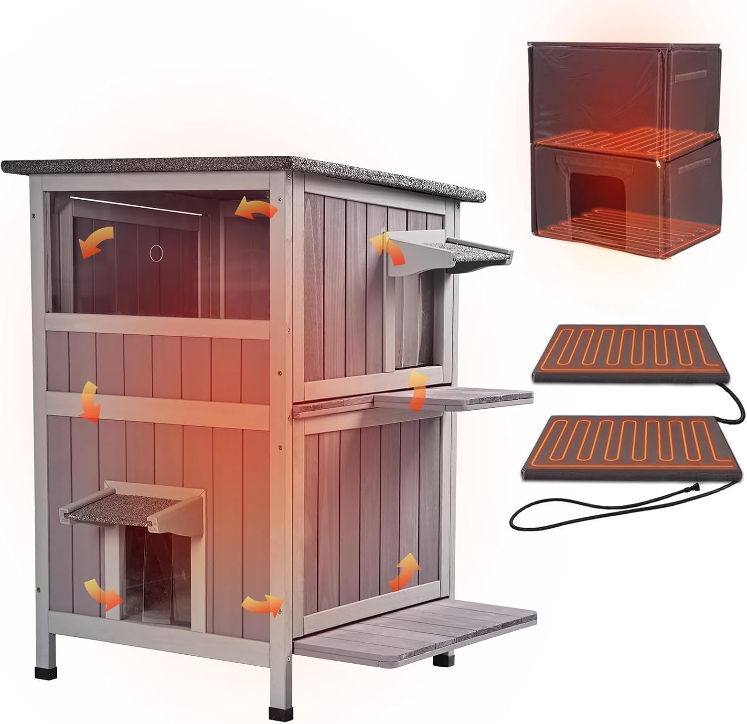 Outdoor Cat House with Insulated Liner Weatherproof Feral Cat Shelter for Winter