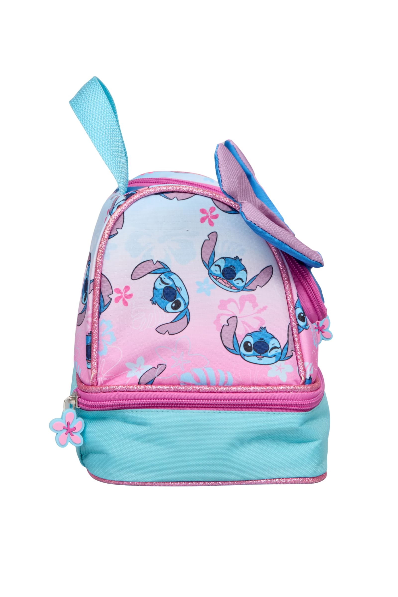 Disney Stitch Sac à déjeuner pour filles – Oreilles 3D – Boîte à déjeuner isotherme rose et bleue pour enfants – Double compartiment – Sac à goûter Lilo & Stitch