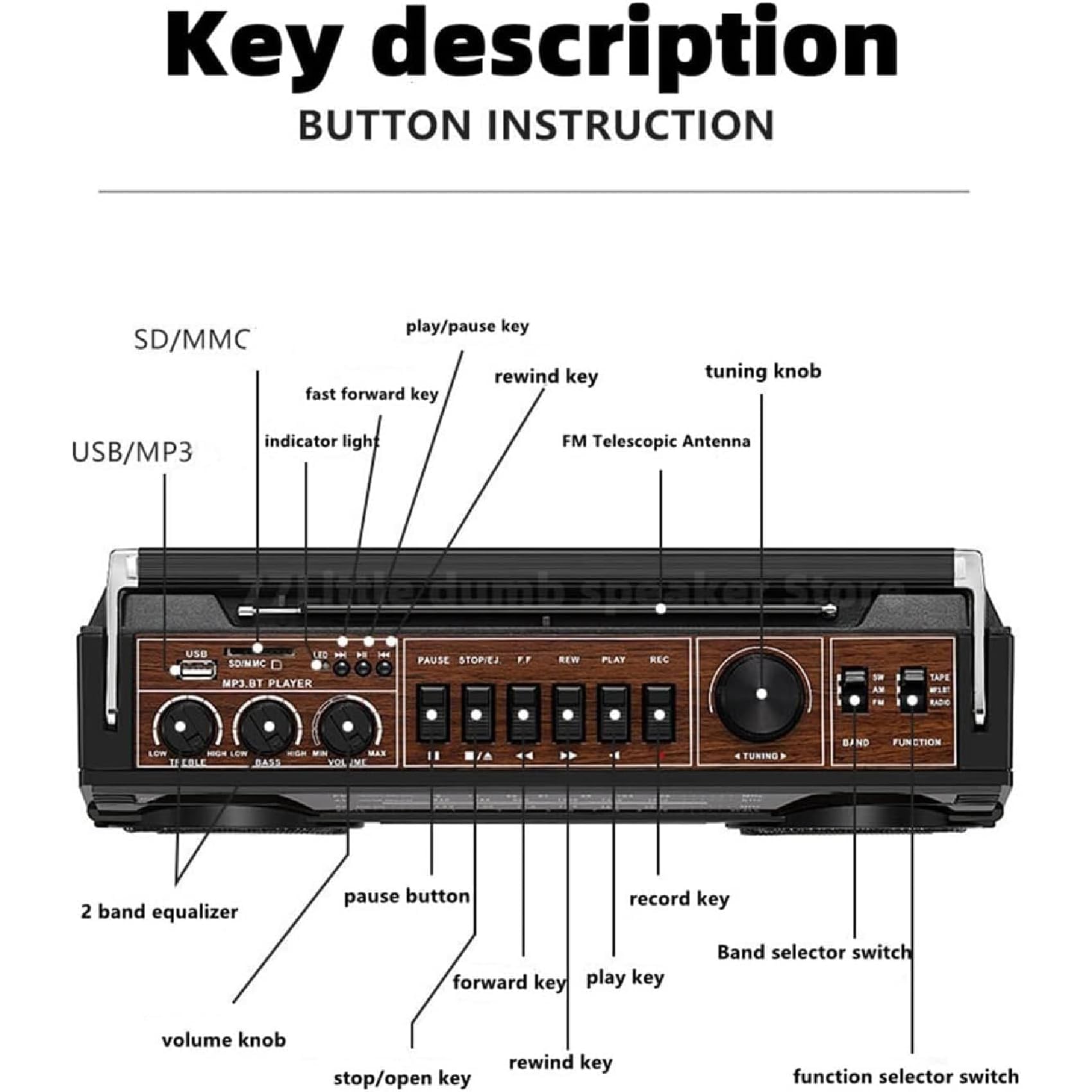 Supporto USB/TF MP3 Player/Bluetooth portatile cassette radio per riunioni di famiglia viaggio - Classico stile anni '80 retrò Boombox Tape Player