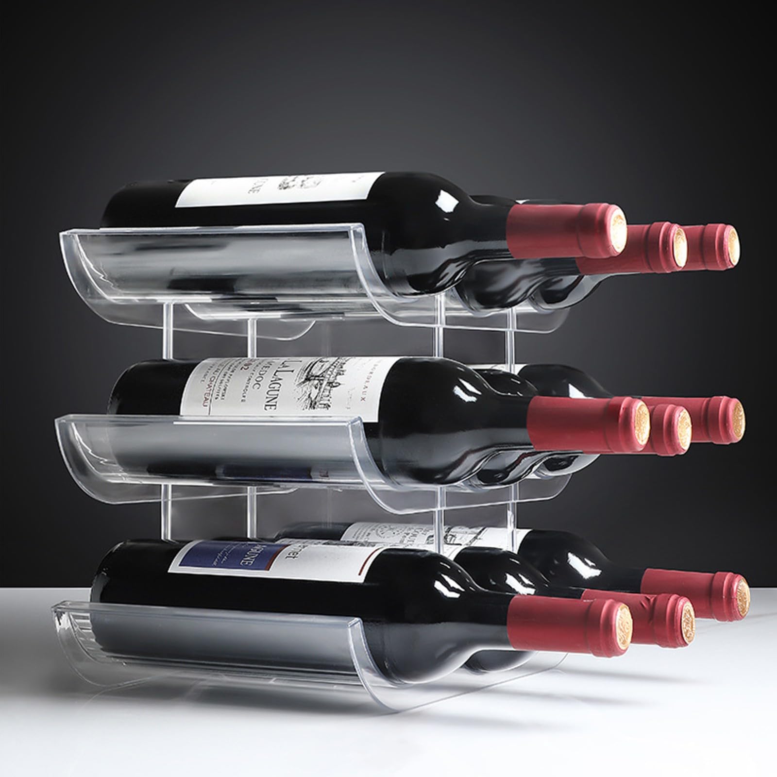 Organizador De Botellas, Mueble Botellero con Capacidad para 12 Botellas De Vino, Estantes para Vinos Transparente Apilables, Botellero Cocina, Adecuado para Armarios, Frigoríficos