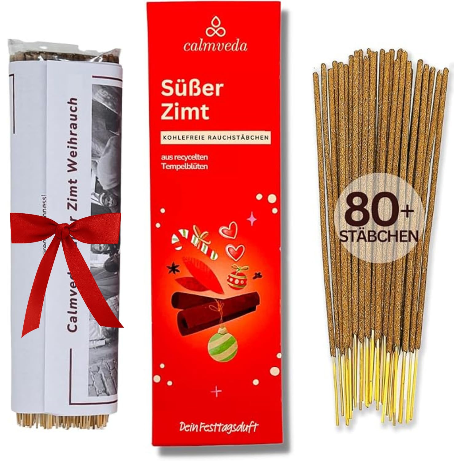 Calmveda Candy Zimt räucherstäbchen Weihnachten - (80 weihrauch Bio) Würziger, cremiger Vanille- und aromatischer Tangerine - Räucherstäbchen | Räucherstäbchen Set, hergestellt aus Upcycled-Blumen