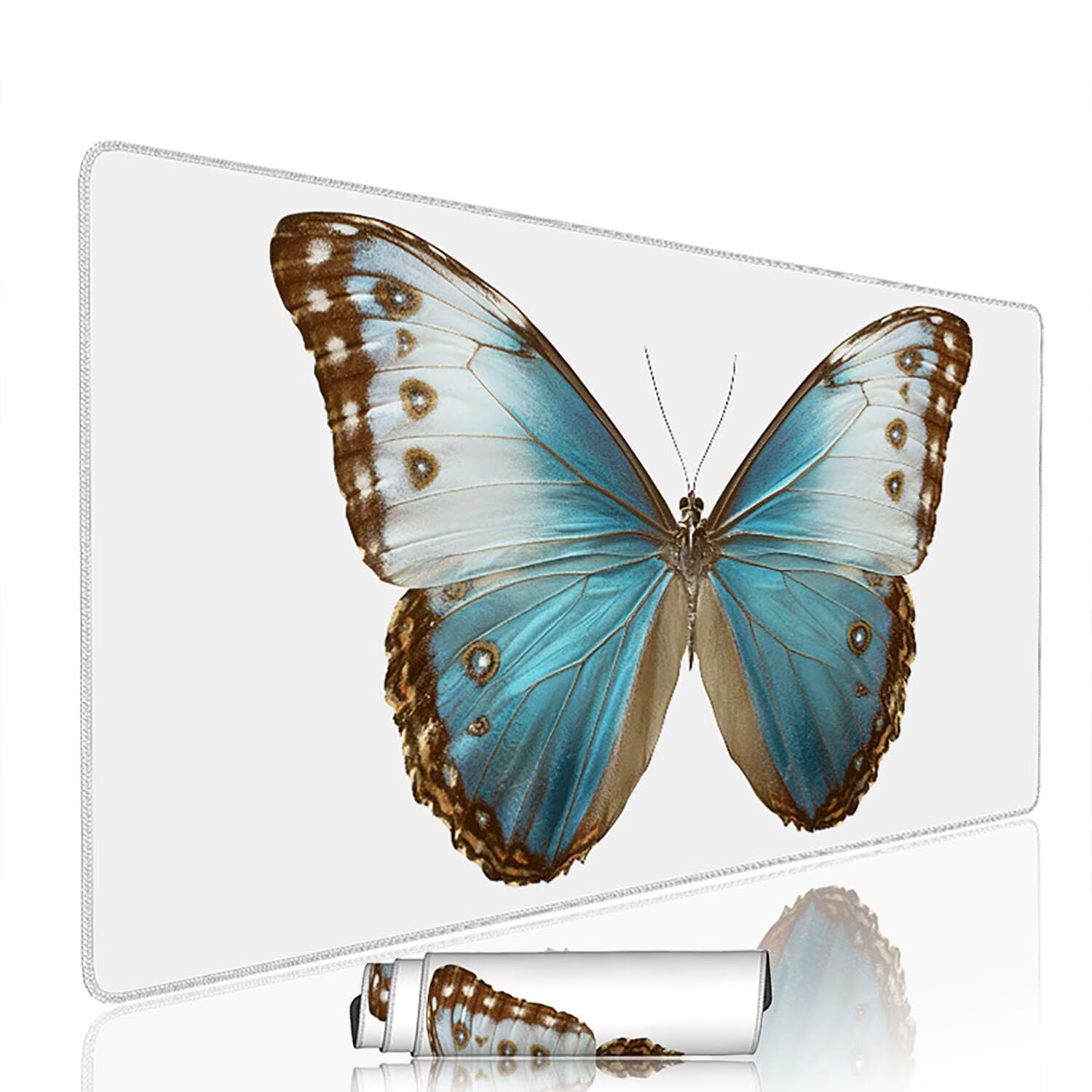 Biała podkładka pod mysz pod mysz pod mysz do gier XXL 1200 x 600 x 3 mm podkładka pod mysz gumowa motyl duża podkładka pod rękę dla graczy wodoodporna podkładka pod mysz PC, do klawiatury laptopa w