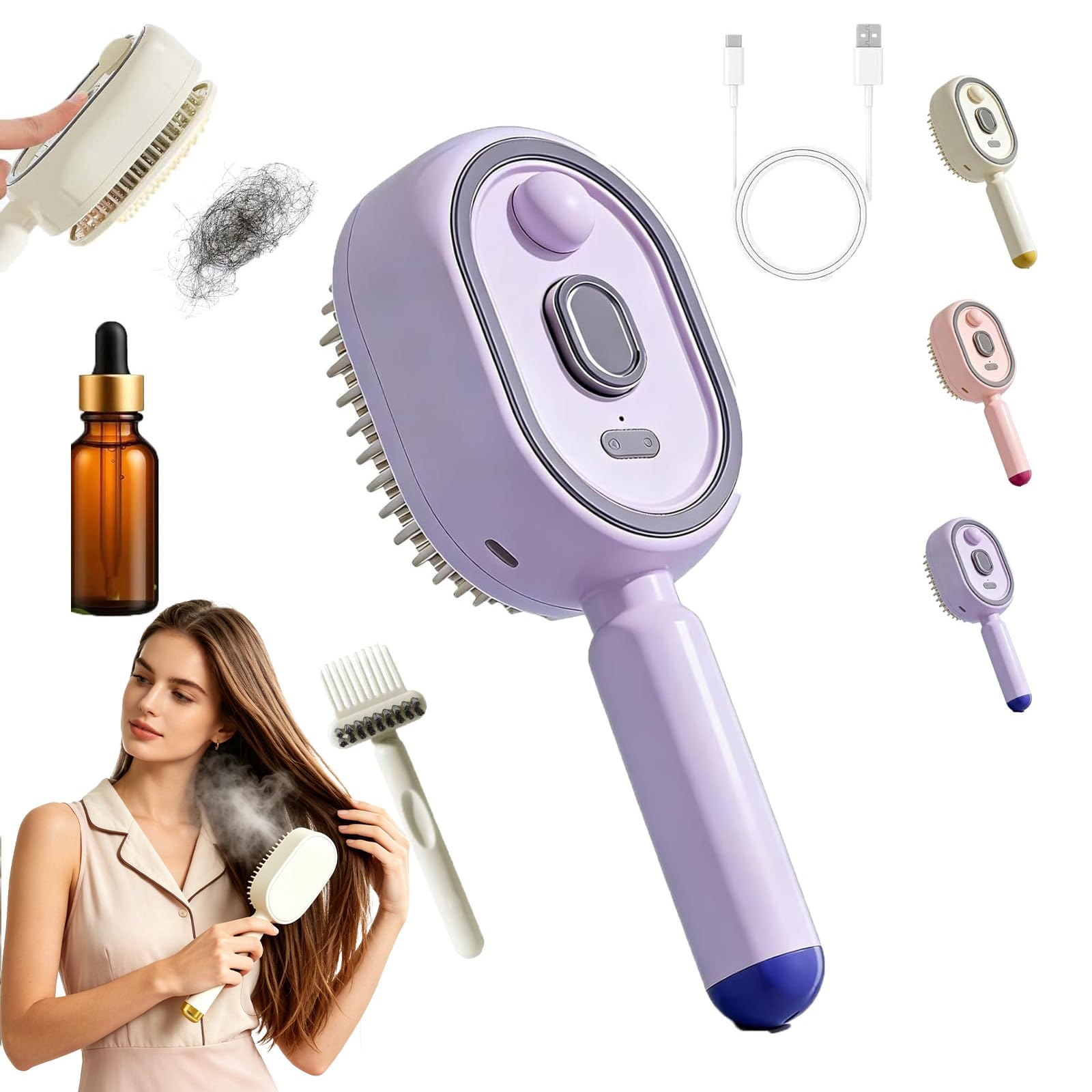 Spazzola a Vapore Capelli, Spazzola Lisciante per Capelli Ricaricabile con Olio e Misurino, Spazzola Lisciante a Vapore, Viaggio Casa Lisciante Capelli Ricci Spessi (Viola)
