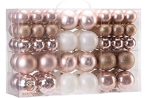 Sea Team Rose Gold Christmas Ball Ornaments Set: 86-Piece Unbreakable Shatterproof Baubles