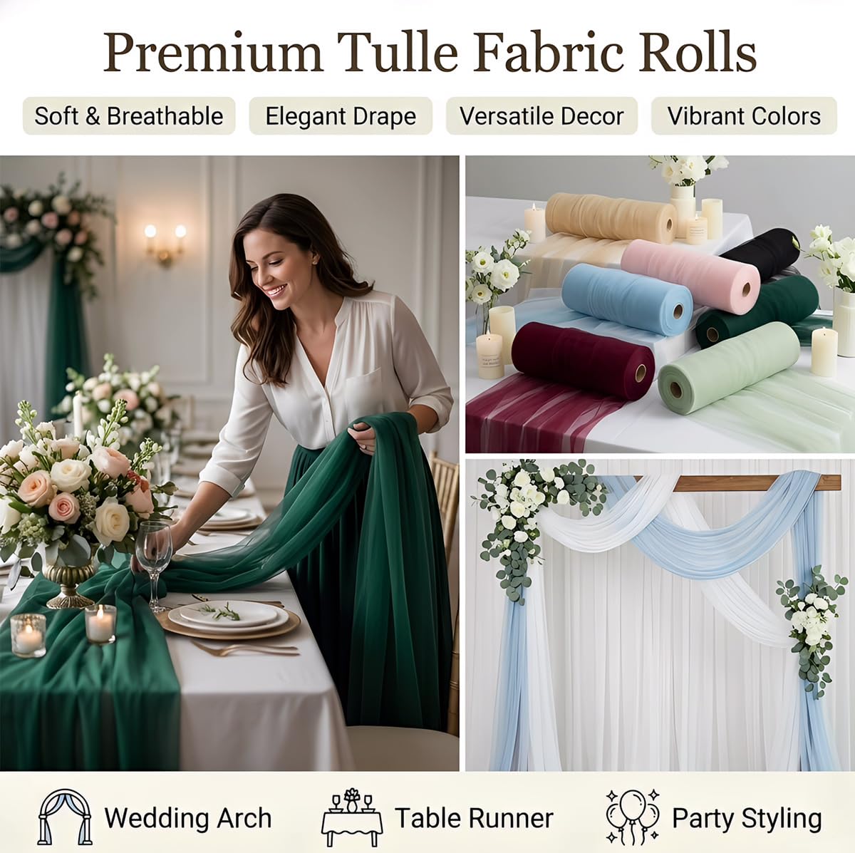 Tela de tul albaricoque, para boda, cena, tela decorativa, transparente, para silla, camino de mesa, para bodas, fiestas, regalos, manualidades, decoración, 0,75 x 50 m