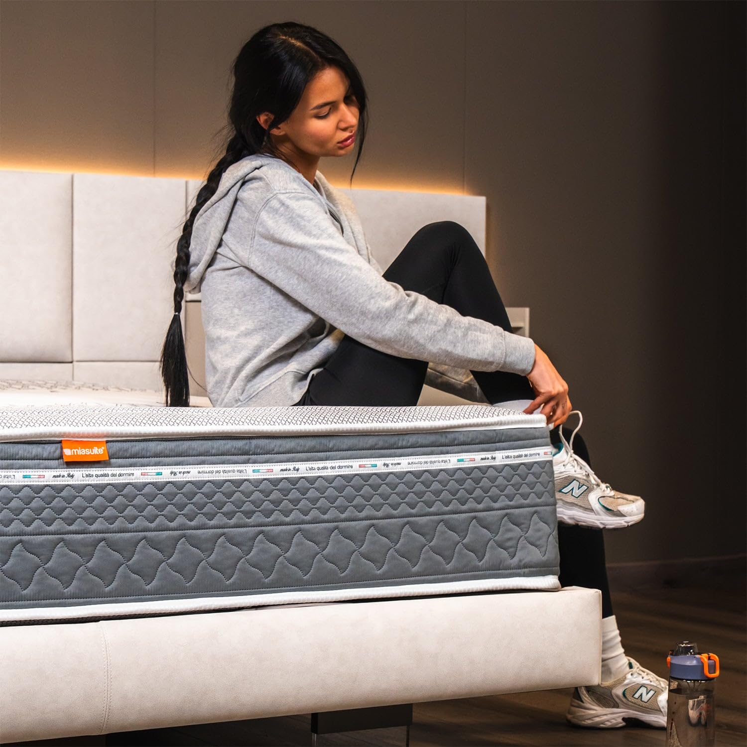 Colchón de matrimonio de 170 x 200 cm, espuma viscoelástica + muelles embolsados, altura 25 cm – Dispositivo médico ortopédico, semirrígido, revestimiento Carbon – Box System perimetral, 100%