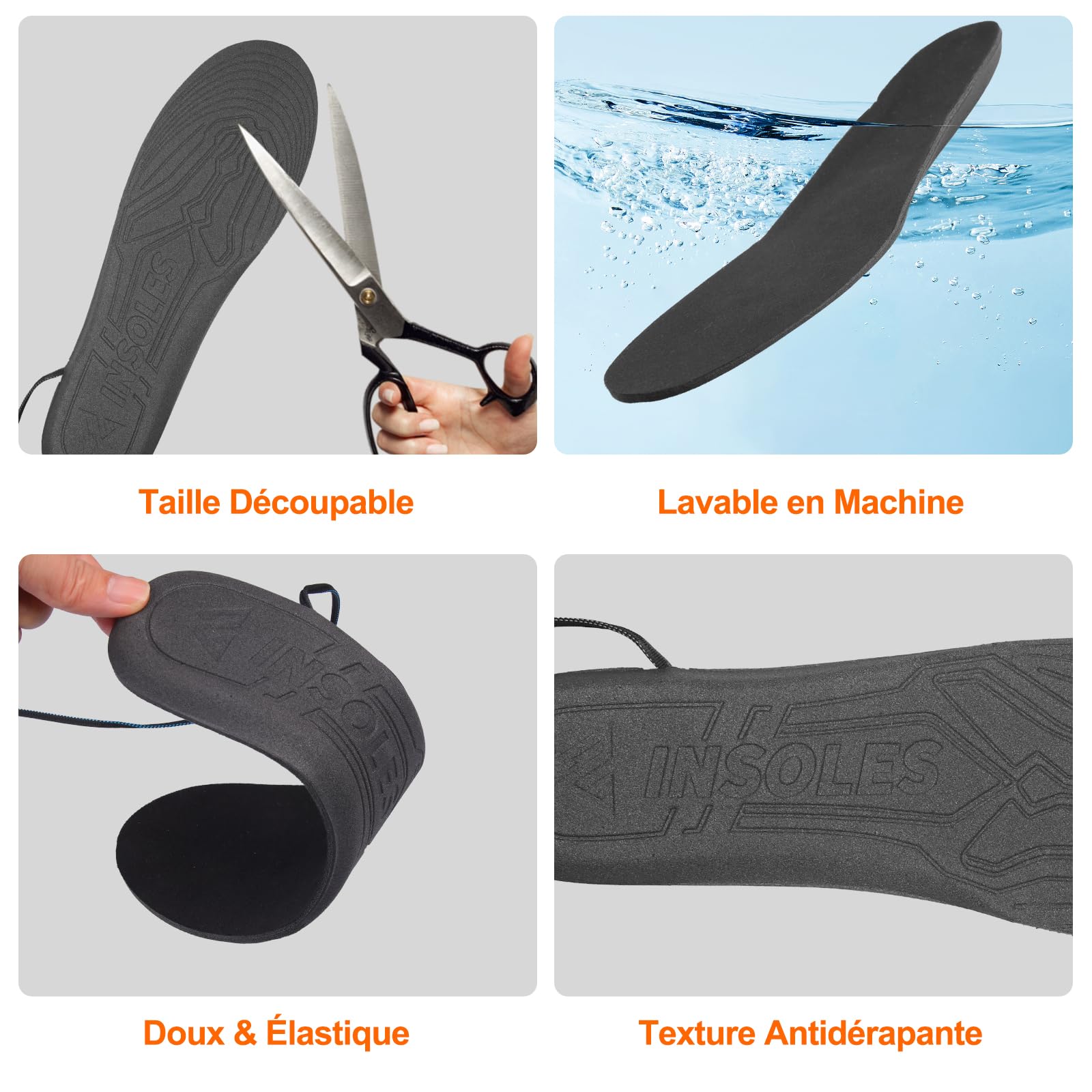 Semelles Chauffantes Rechargeables Batterie Externe 4 Niveaux de Température Chauffe-Pieds, Taille à Découper : 36-47, Lavable