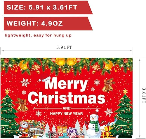 Miniatura 2 de Fondo grande de Feliz Navidad, pancarta de tela para decoración de fiestas de Navidad, 5.9 x 3.6 pies, letrero fotográfico para decoración de