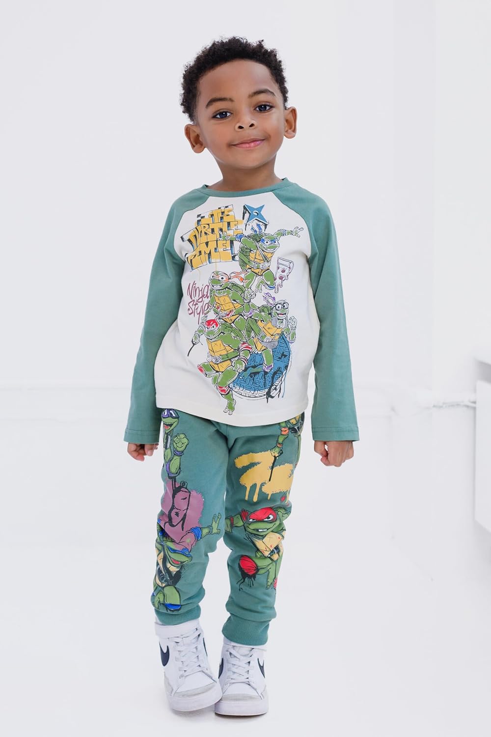 Teenage Mutant Ninja Turtles Henley T-Shirt and French Terry Pants Outfit Set Toddler to Big Kid Sizes (2T - 14-16) - Image 2