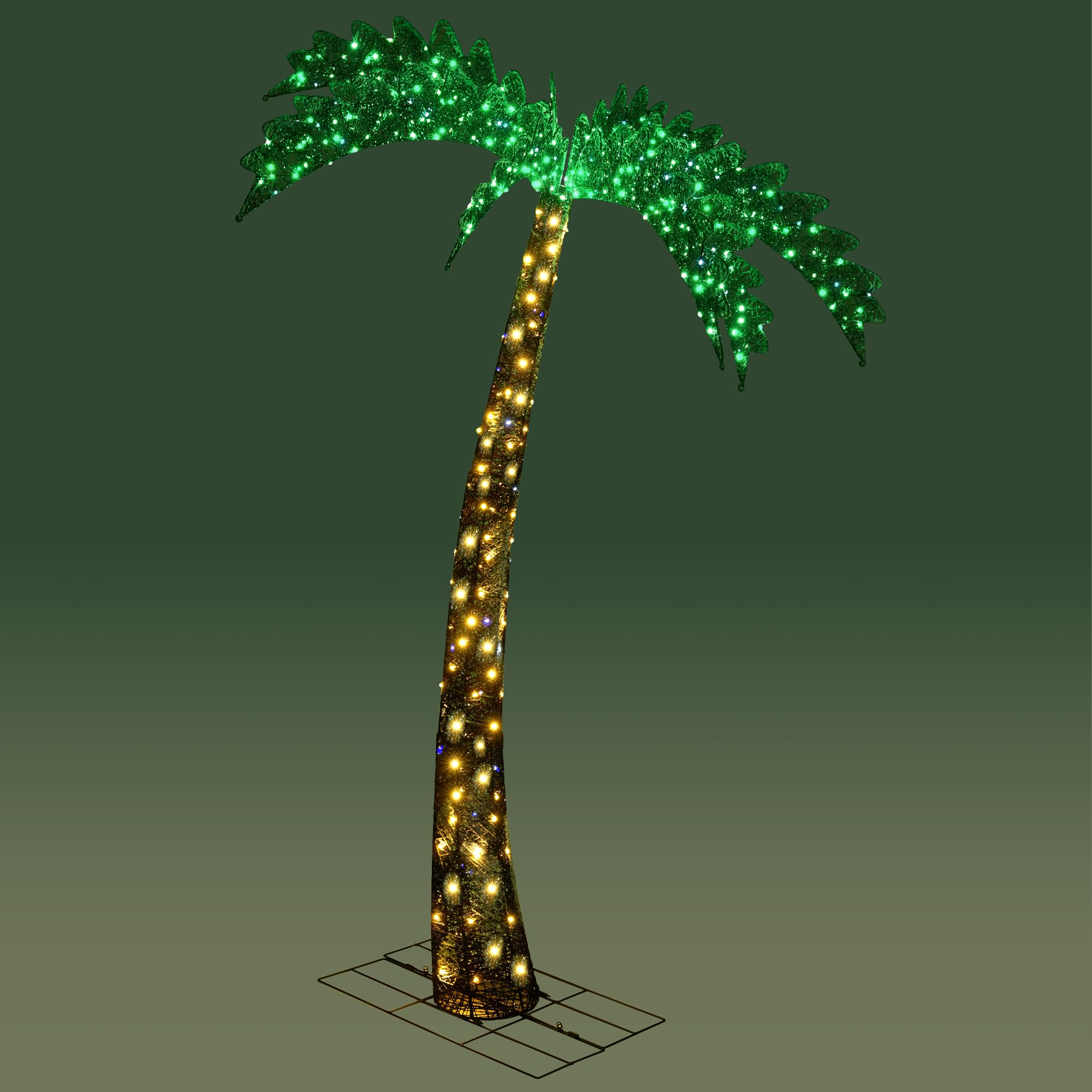 Dragosum 7FT Lighted Palm Trees for Outside Patio, 500 LED Artificial Fake Trees, Bar Decorations Decor Iron Christmas Tree for Outdoor, Indoor, Holiday, Party Pool (Normal)