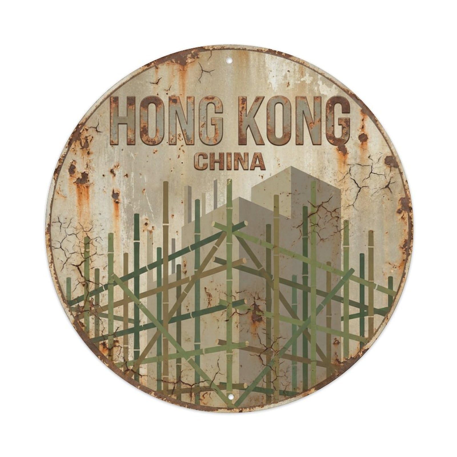 Vintage Travel Hong Kong China Metropolis Metal Tin Sign
