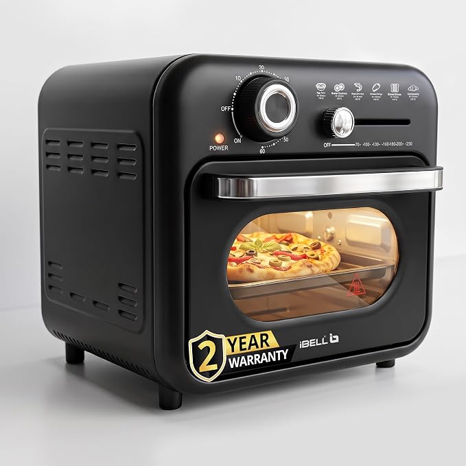 iBELL AEROWAVE10G Air Fryer Oven 10Ltr, 1400W with Rotisserie, Bake, Grill, Roast & Dehydrate, 6 Preset Cooking Modes Black