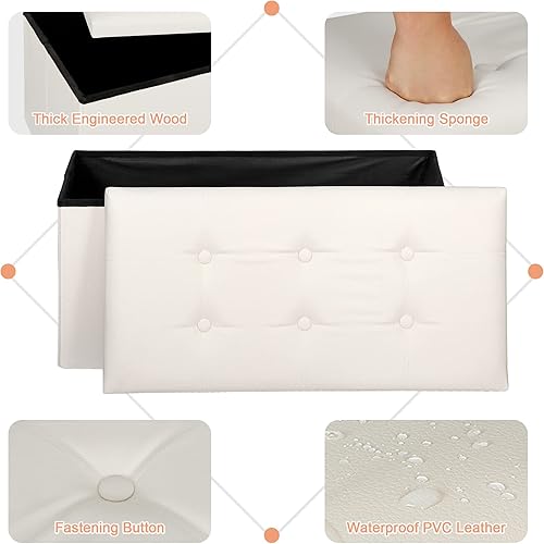 Miniatura 6 de SUPER DEAL Folding Storage Ottoman Bench, Waterproof Faux Leather Ottoman Padded Seat Footrest Bench for Living Room, Bedroom, Entryway, Small