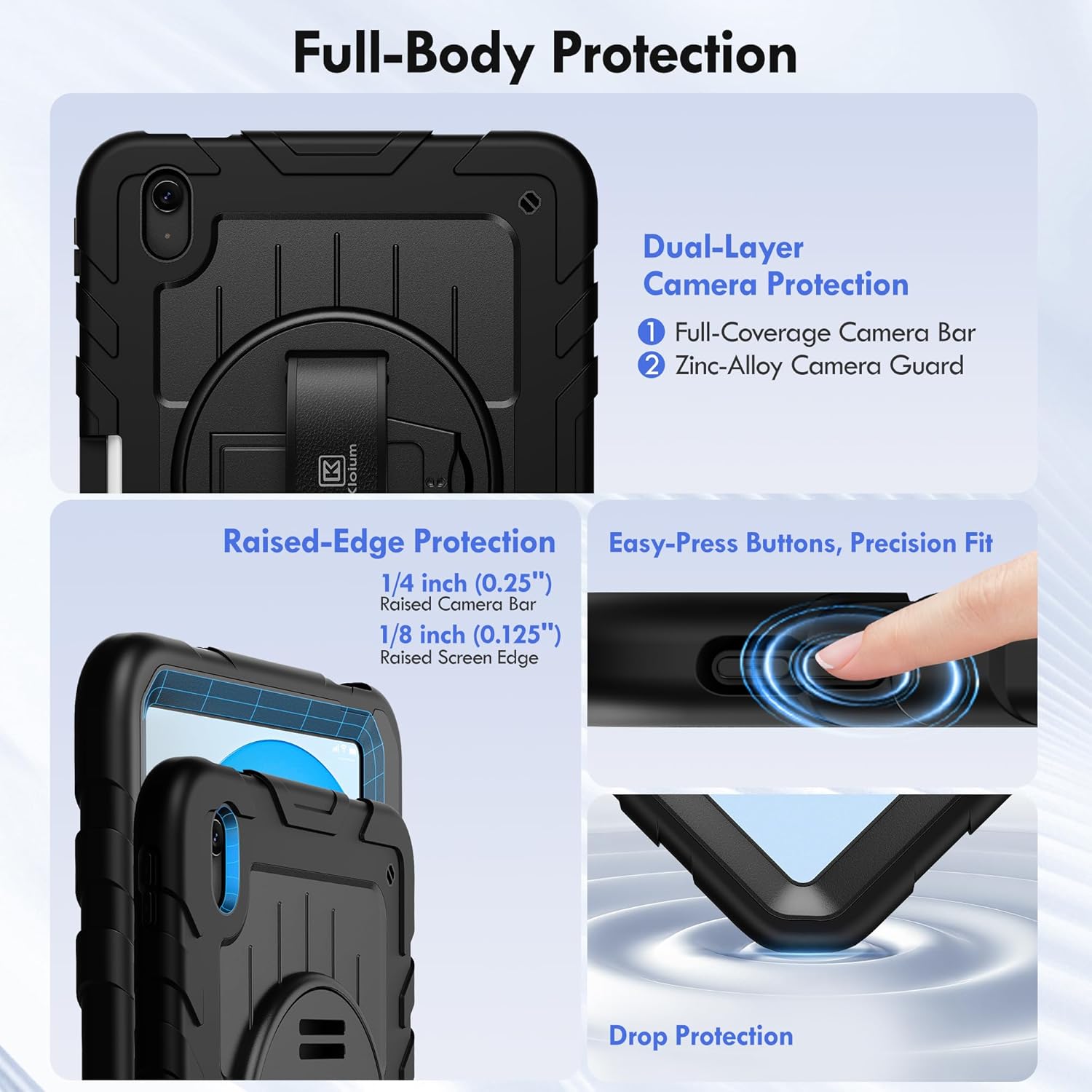 Case for iPad (A16) 11th Generation (2025) & iPad 10th Generation 10.9", Heavy Duty Shockproof Rugged iPad Case for Kids with 360° Rotating Stand, Pencil Holder, Shoulder Strap