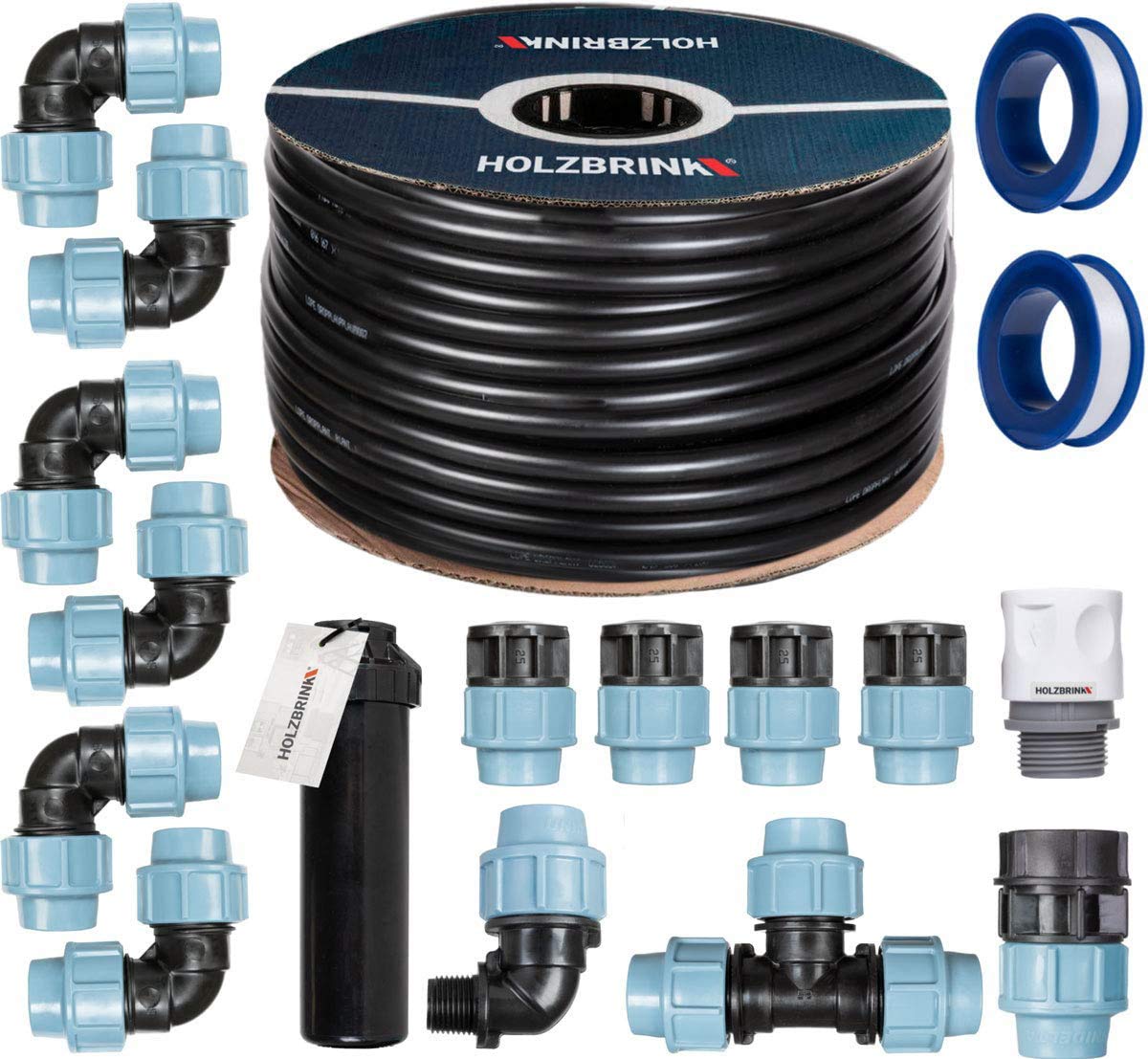 Set di partenza HOLZBRINK, sistema di irrigazione del prato, irrigazione del prato, sistema di irrigazione: tubo LDPE da 100 m 25 mm, 1x irrigatore pop-up, HTB-11-1-100