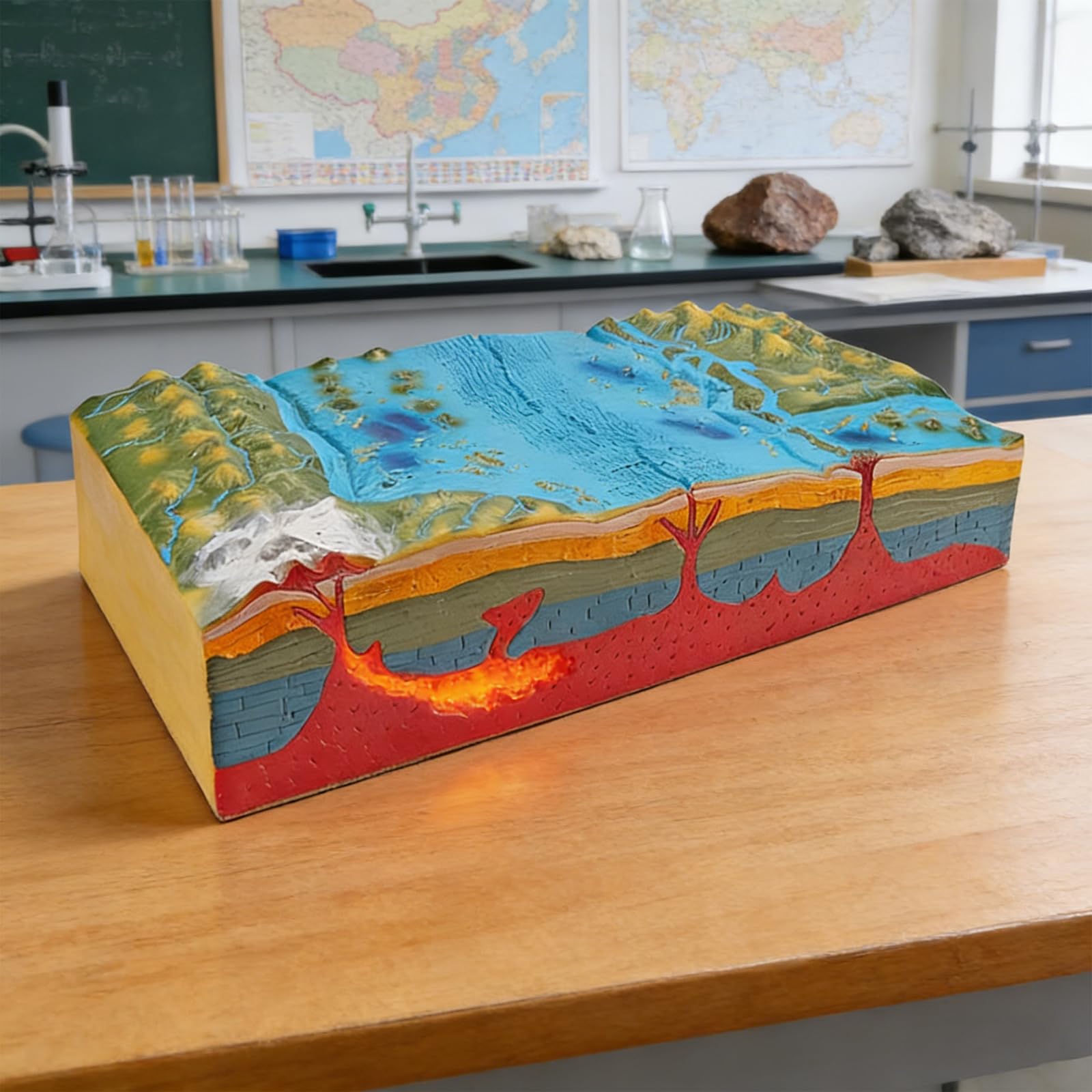 SICWEDIM Geography Teaching Model, Seabed Topography Model, 3D Geology Plates Tectonic Model, Geography Landform Model Educational, for Junior Middle School Geography Teaching