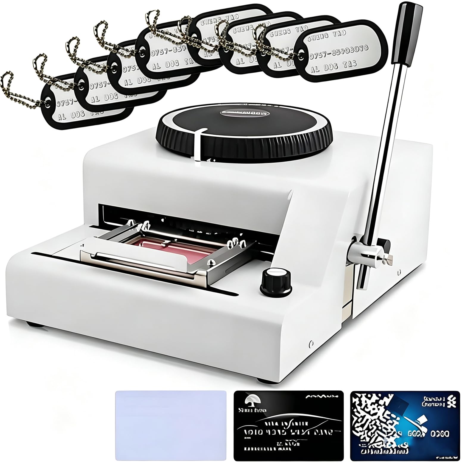 CYMYYDS 72 Characters Manual Embossing Machine, PVC Card Number Embosser Press Machine Membership Card Coding Machine with 30 Aluminum Dog Tag