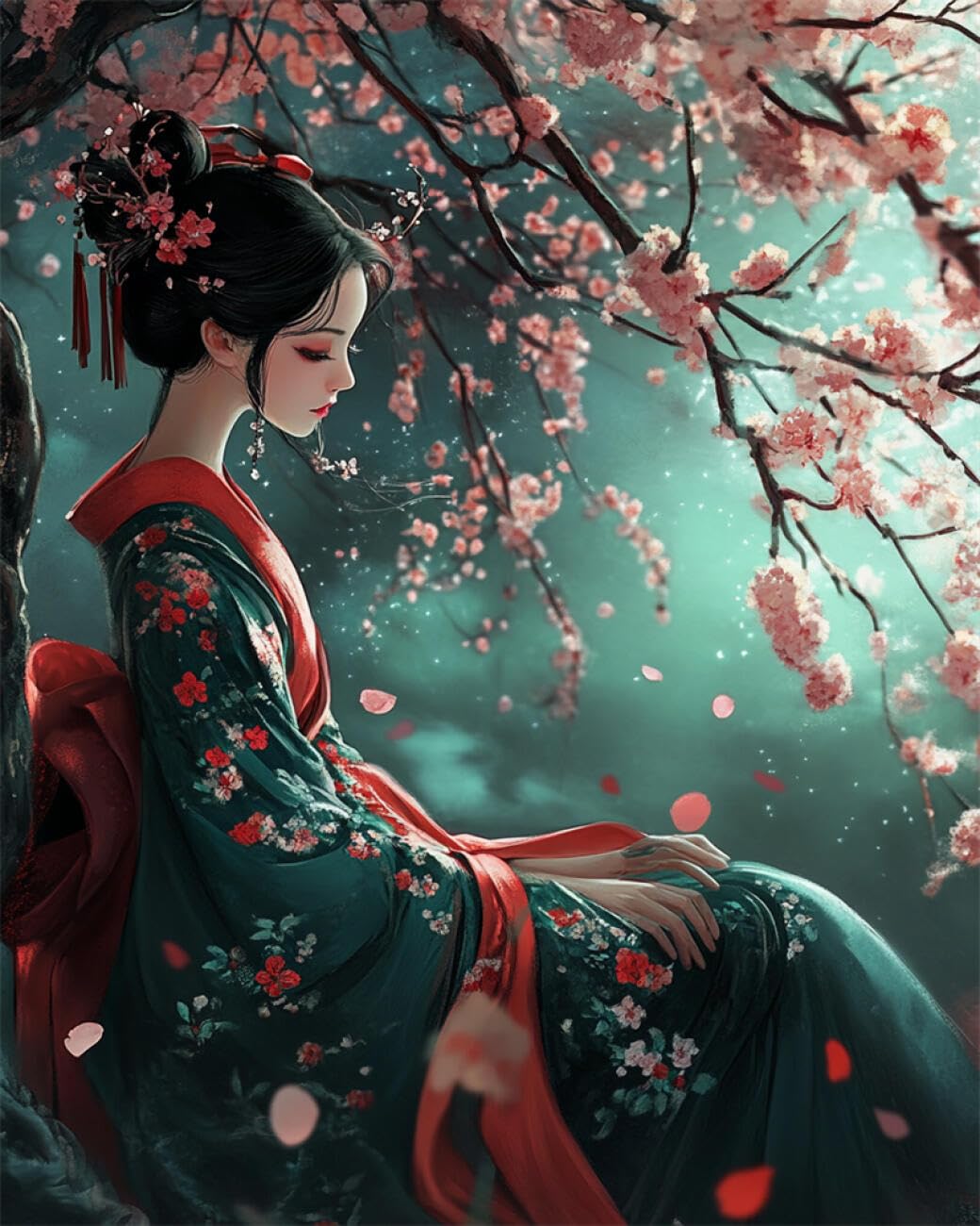 RKFLGEW 14CT Cross Stitch Kits for Beginners Fantasy Kimono Woman DIY Cross Stitch Patterns Kits Crafts Needlework Embroidery Set for Home Decor 40x50cm