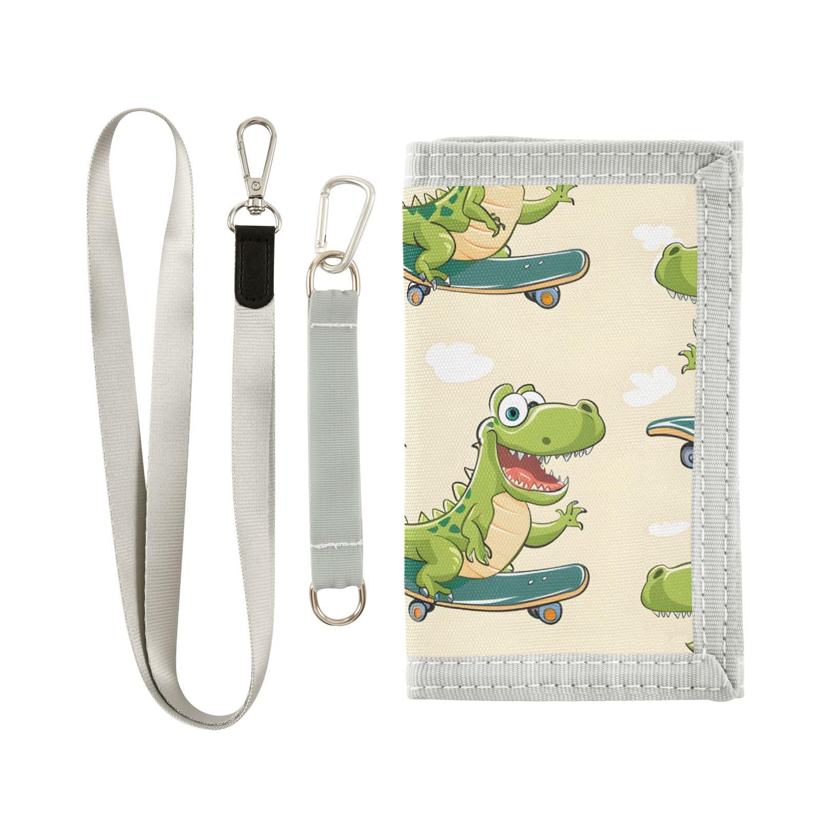 zyrtty Kids Wallets for Boys Girls Ages 4-18 Trifold, Cartoon Crocodile Skateboard Green Wallet with Zippered Coin Pocket and Card Holders, Novelty Wallet for Childrens Birthday Gifts