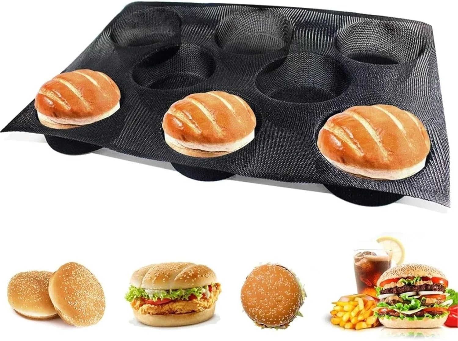 8 Loaf Perforated Silicone Hamburger Bun Mold Non-Stick Bread Pan for Baguette Buns Puffs Tartlets Bakery(4CM)