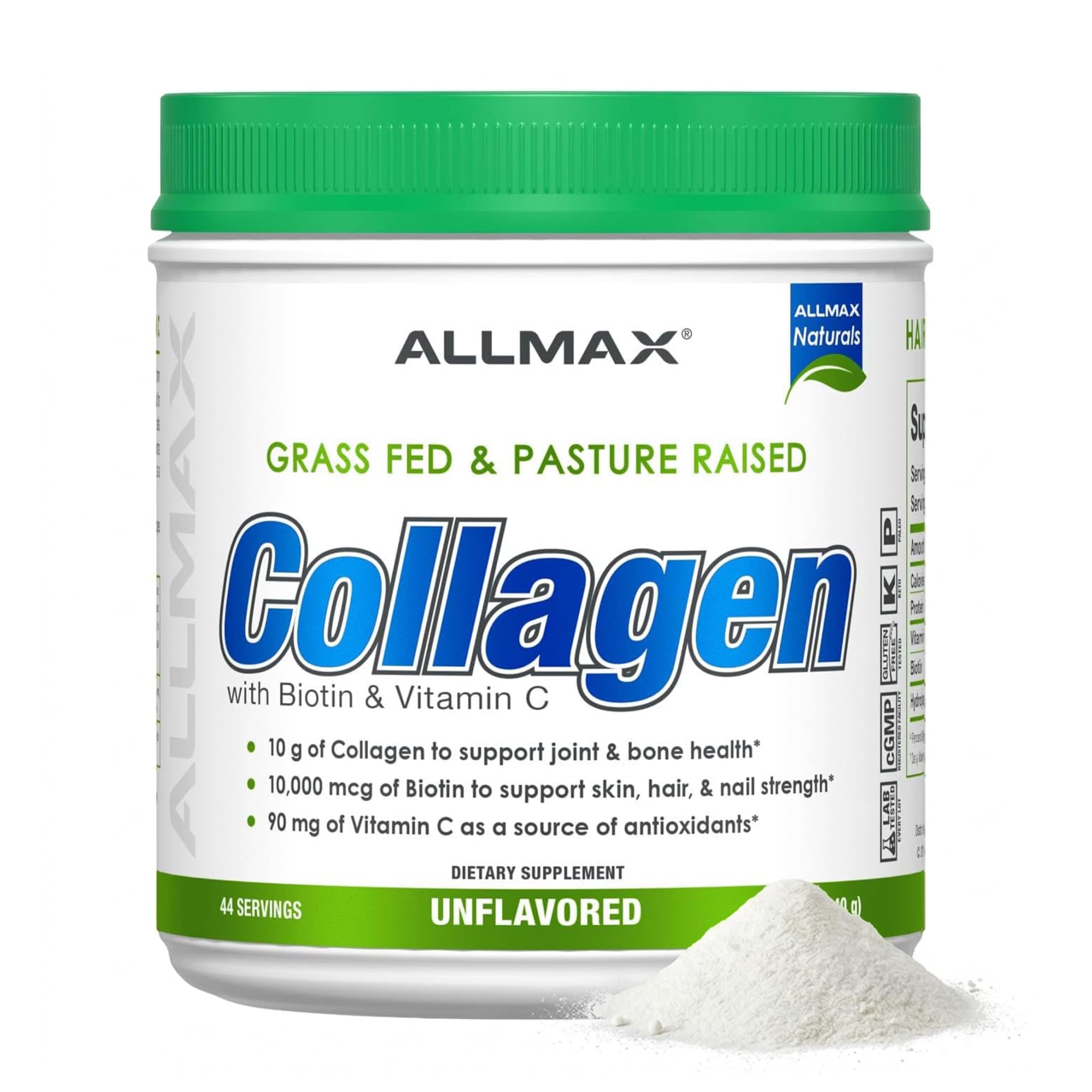 ALLMAX Collagen Peptides Powder, Unflavored, 440 g, 44 Servings Unflavored 6.67 Ounce (Pack of 1)