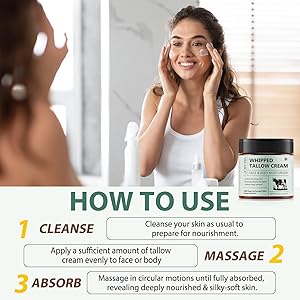 Bieyoc Whipped Beef Tallow for Skin 120G, Face and Body Moisturizer, Beef Tallow Balm to Repair Damaged Dry Skin