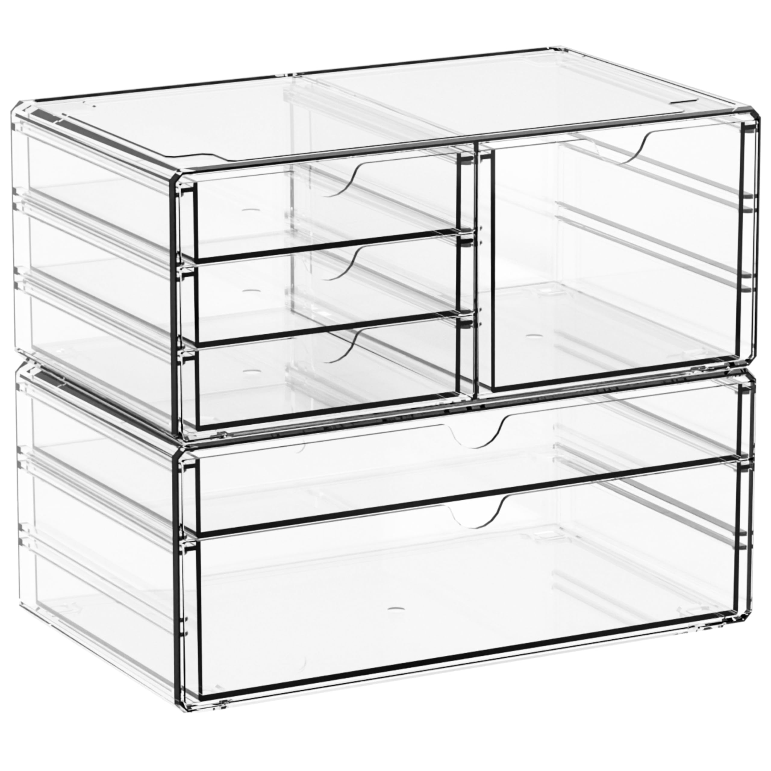 Photo 1 of Yieach 2 Pack Acrylic Drawer Organizer With 6 Drawers,Stackable 11.1” Large Clear Storage Drawers and Makeup Organizer For Vanity,Bathroom Countertop,Cabinet,Pantry,Office Supply Storage Bins Drawers