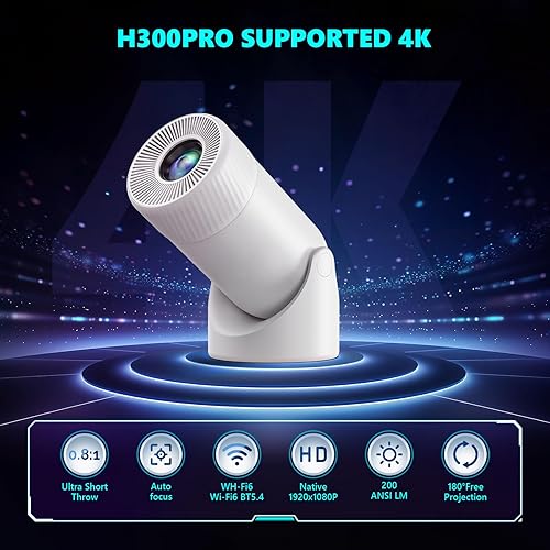 Miniatura 6 de Proyector portátil HY300PRO MINI actualizado compatible con 4K 1080P con doble banda WIFI6 5G inalámbrico 5.2 Bluetooth Android 13,270 giratorio,