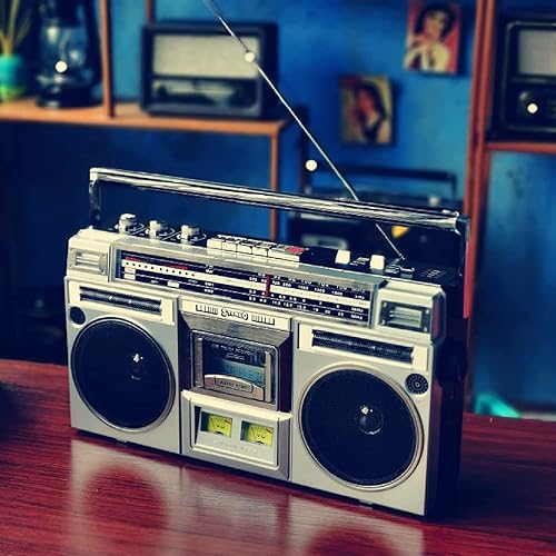 Miniatura 3 de Boombox de casete retro, radio AMFM portátil de alta fidelidad con ecualizador ajustable, 4 altavoces de doble canal, función de transcripción,