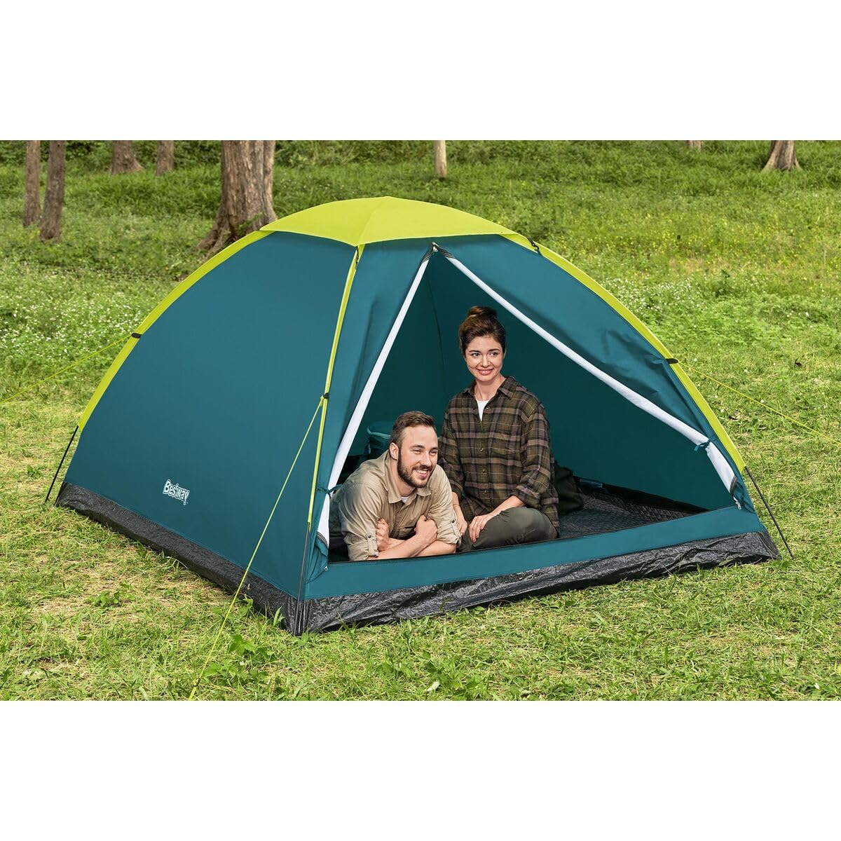Bestway 4-Personen-Zelt Wander Dome, 200 x 240 x 135 cm, Wasserdichtes PU-beschichtetes Polyester, Fiberglas-Stangen, Insektennetz, Innentasche, Bodenschutz, 8 Heringe, Tragetasche