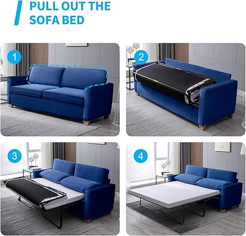 Miniatura 5 de Mjkone Sofá cama extraíble de 71 pulgadas de ancho con almohadas y colchón plegable, sofá biplaza de terciopelo 2 en 1 con sofá cama extraíble para