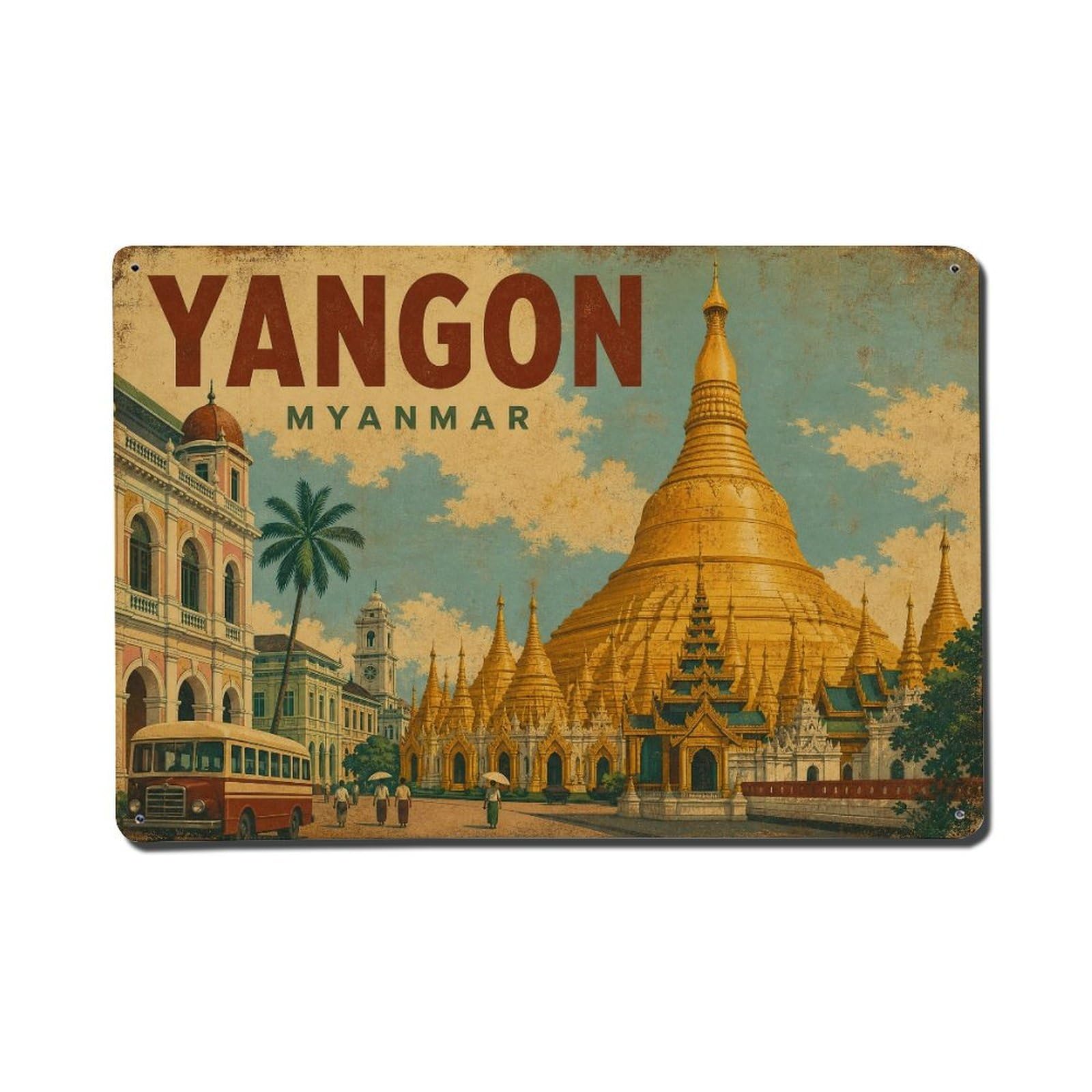 Yangon Myanmar Regional Travel Classic Cultural Metal Tin Sign
