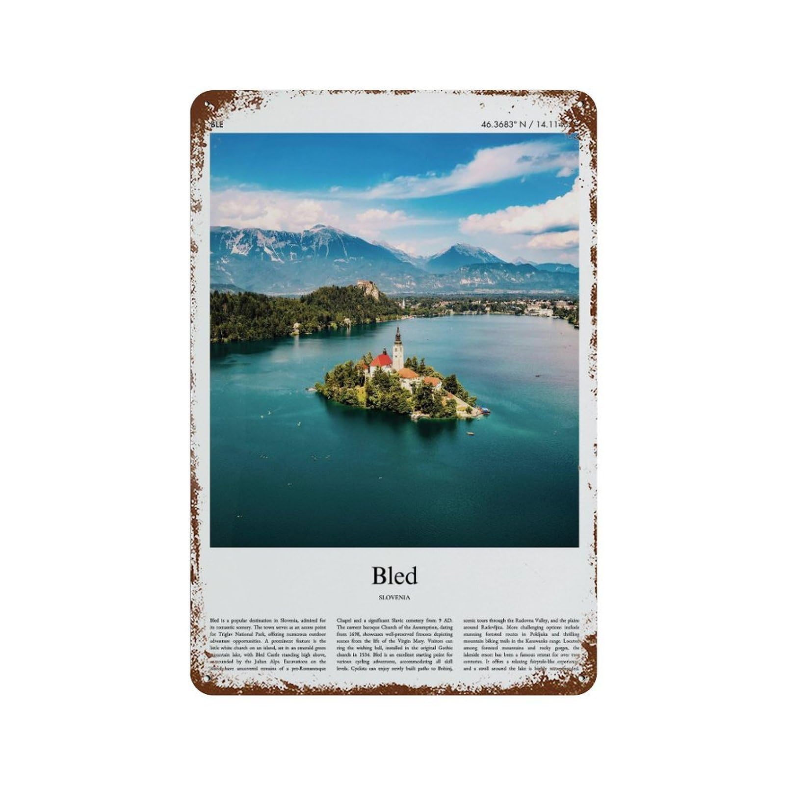 xiaoxiaoshen Bled Slovenia City Scenery Wall Decor Art Metal Tin Poster Modern Home Decor Art Home Bar Shop Decorations Vintage Sign 30x20cm