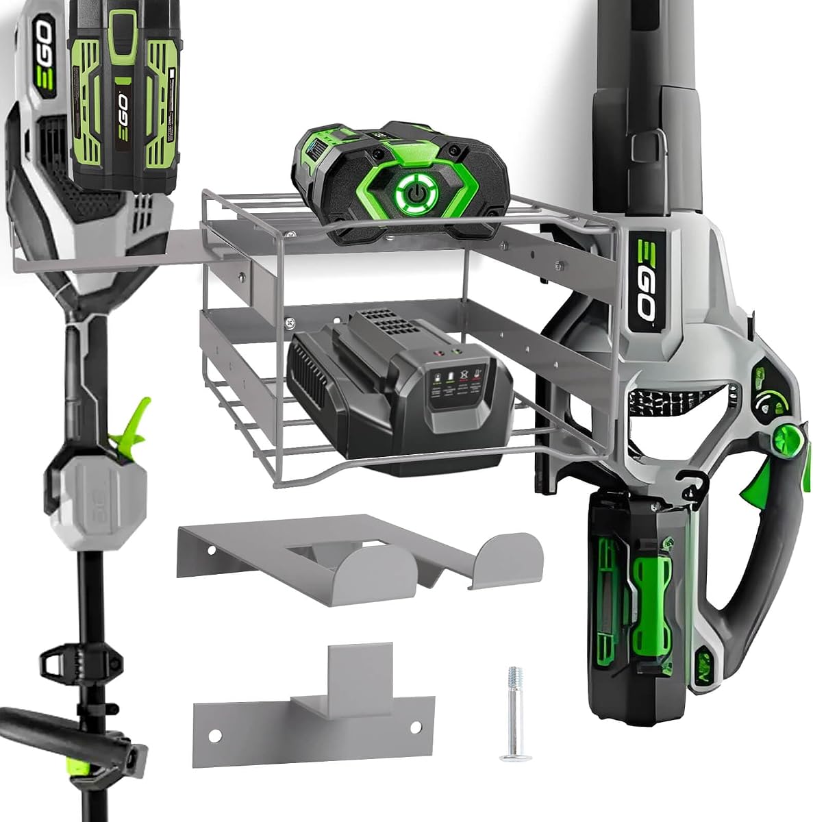 Power Tool Organizer Wall Mount - Heavy Duty Weed Eater Hanger for Garage Organization, Cuboid Garage Storage Rack for EGO Leaf Blower, Trimmer, Chainsaw, Edger, Battery, Charger, 180lbs Load Capacity
