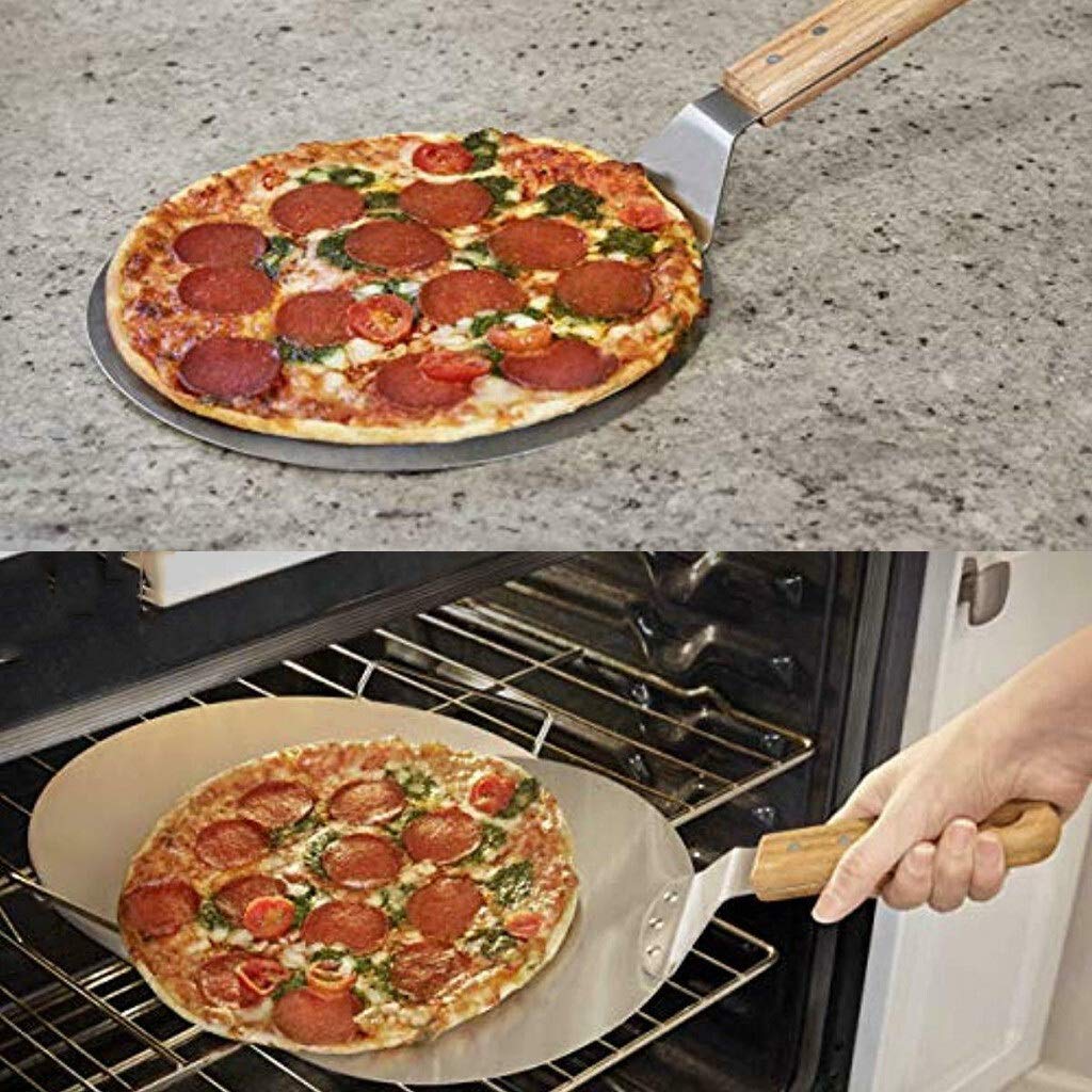 Pala Para Pizza, Espátula Para Pizza De 1 Pieza, Herramientas Para Hornear Pizza Y Repostería, Acero Inoxidable, Espátula Para Pizzas Antiescaldaduras, Mango De Roble, Pala Para Pasteles, Accesorios