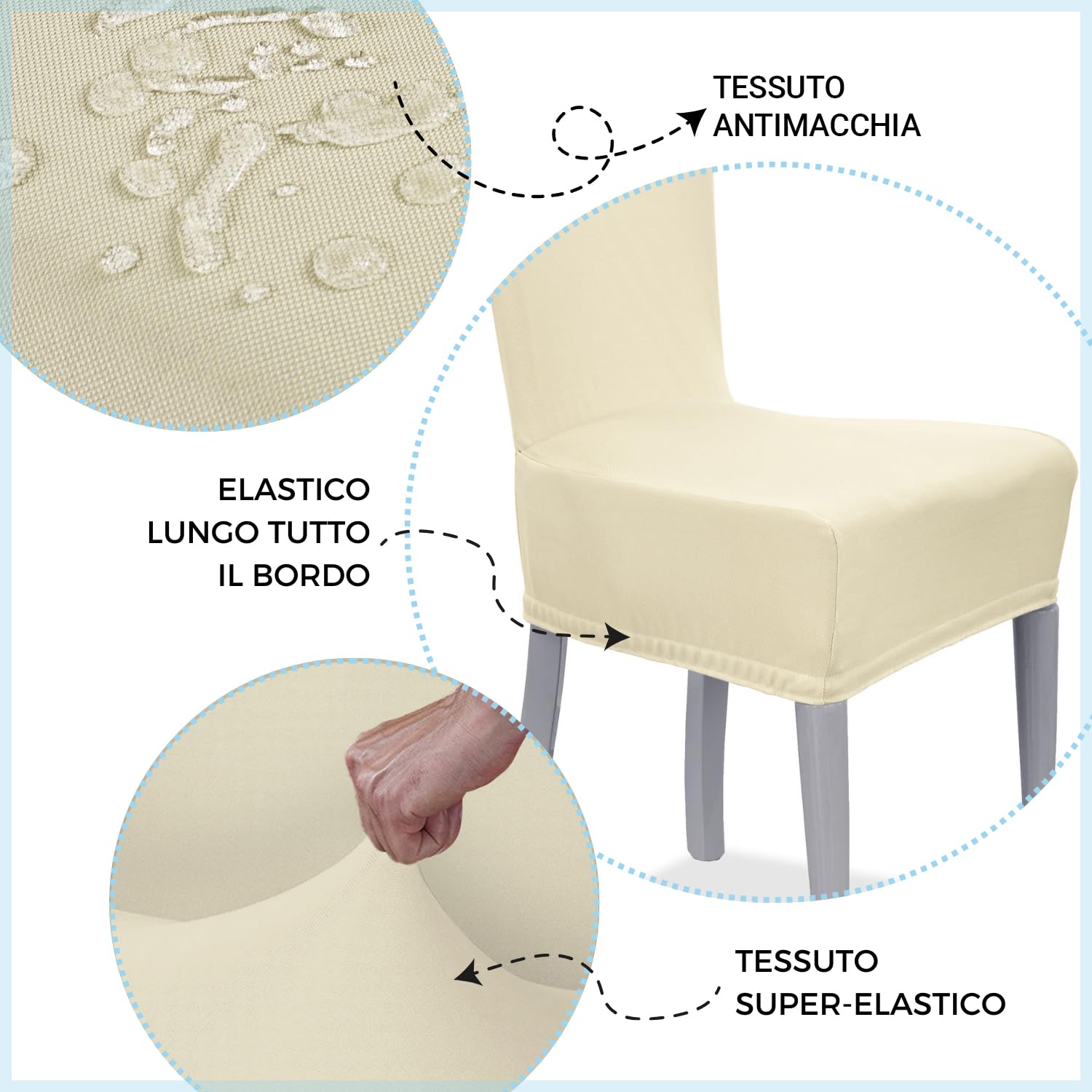 Coprisedia Antimacchia con Schienale Tondo Banzaii - 6 Pezzi Panna Made in Italy
