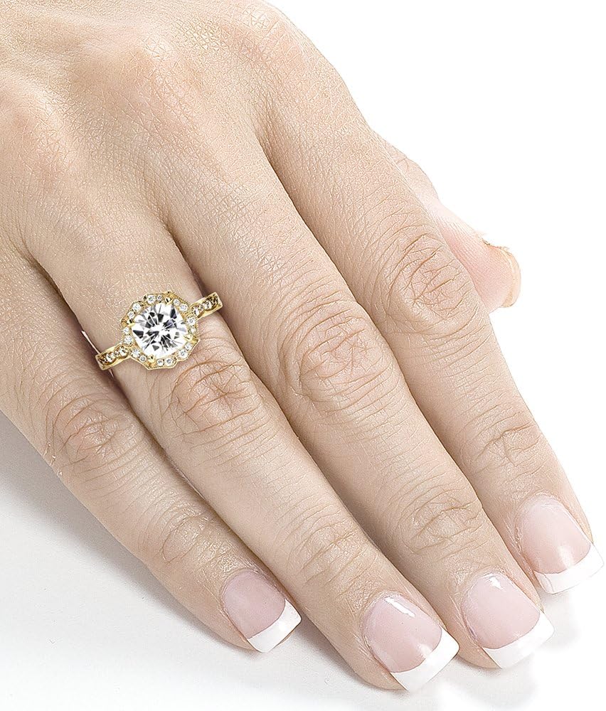 Kobelli Antique Style Floral Cushion-cut Moissanite Engagement Ring 2 CTW 14k Yellow Gold