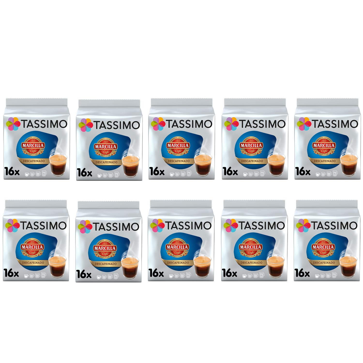 Tassimo Marcilla Café descafeinado Cápsulas de café- 10 paquetes (160 bebidas)