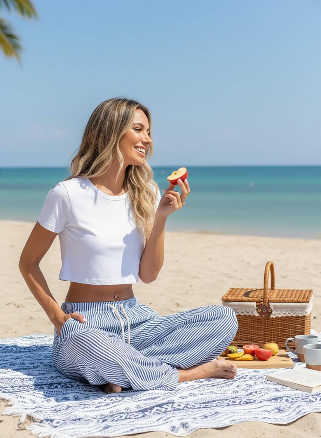 Acelitt Women’s Wide Leg Palazzo Pants Casual Loose Lounge Pants Beach Trousers with Pockets(Too Large, Please Size Down) - Image 3