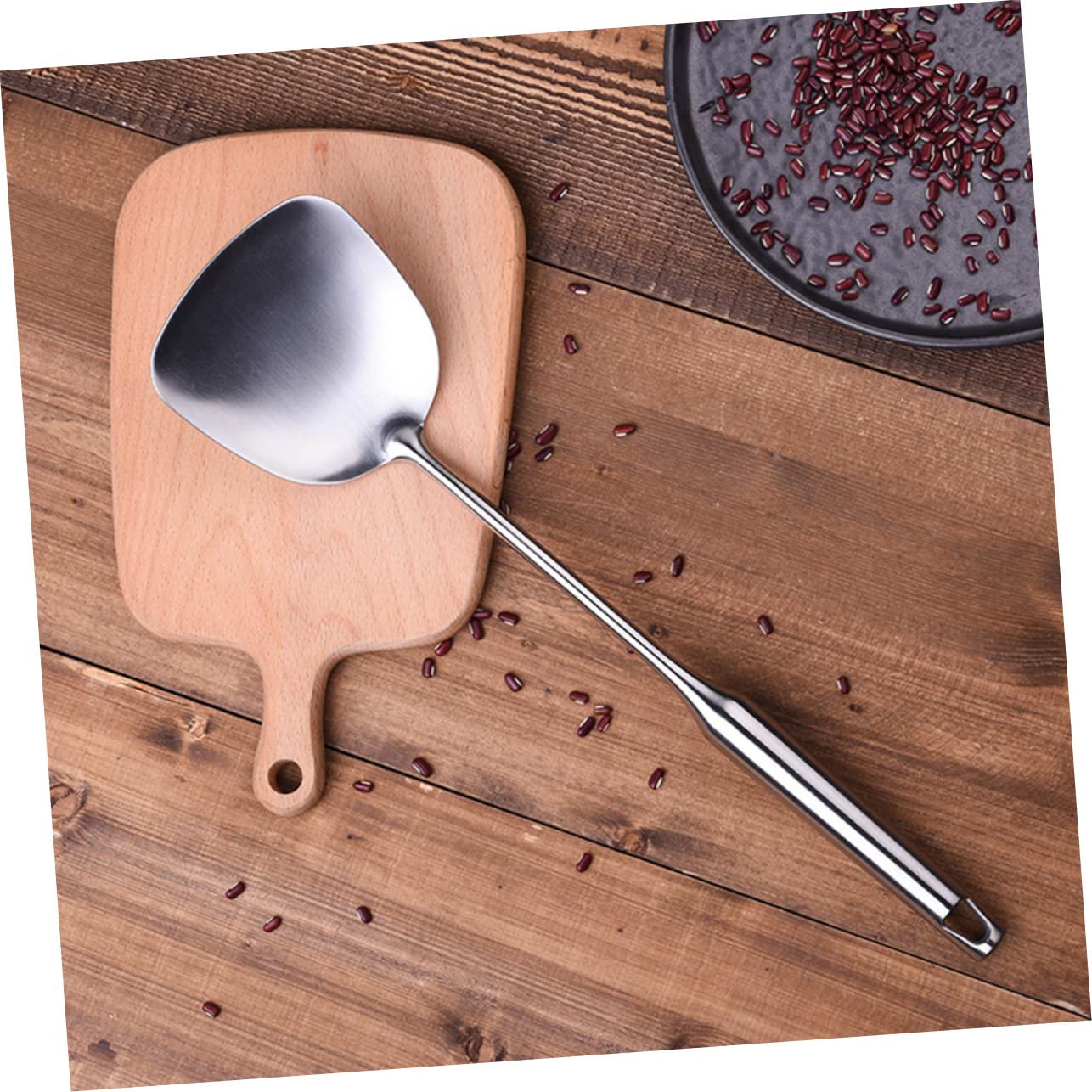 Amosfun 2 Pièces 304 ustensile de cuisine tourneur de frites spatules pour ustensiles de cuisine antiadhésifs wok chinois poêles à frire spatule à frire saptule en acier inoxydable Silver