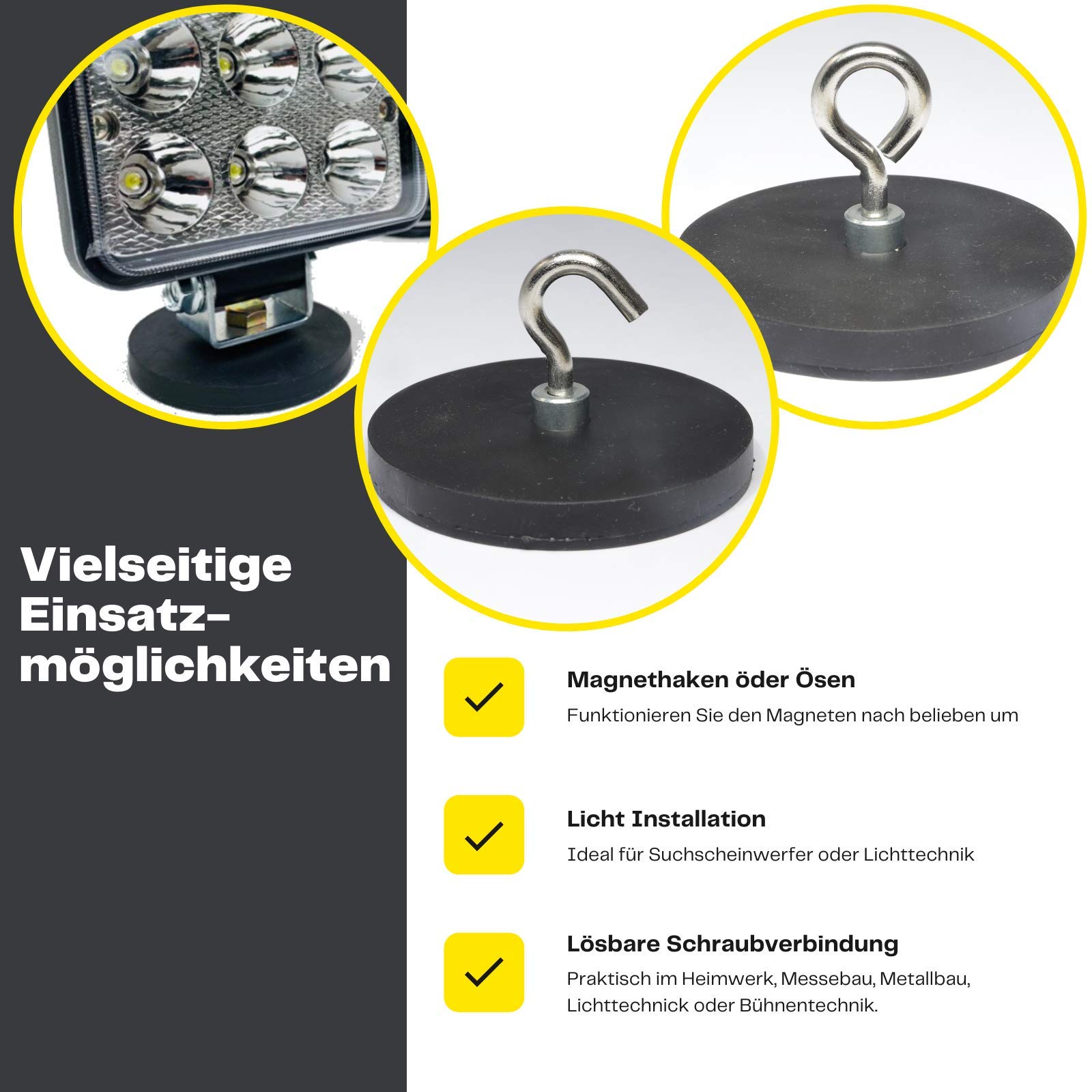 2x Neodym Magnete Gummiert Ø 88mm Mit M8 Außengewinde 55 KG Zugkraft Flachgreifer Magnet Scheibe Topfmagnet Gummi Runde Magnete mit Gewinde für Schrauben Öse oder Haken