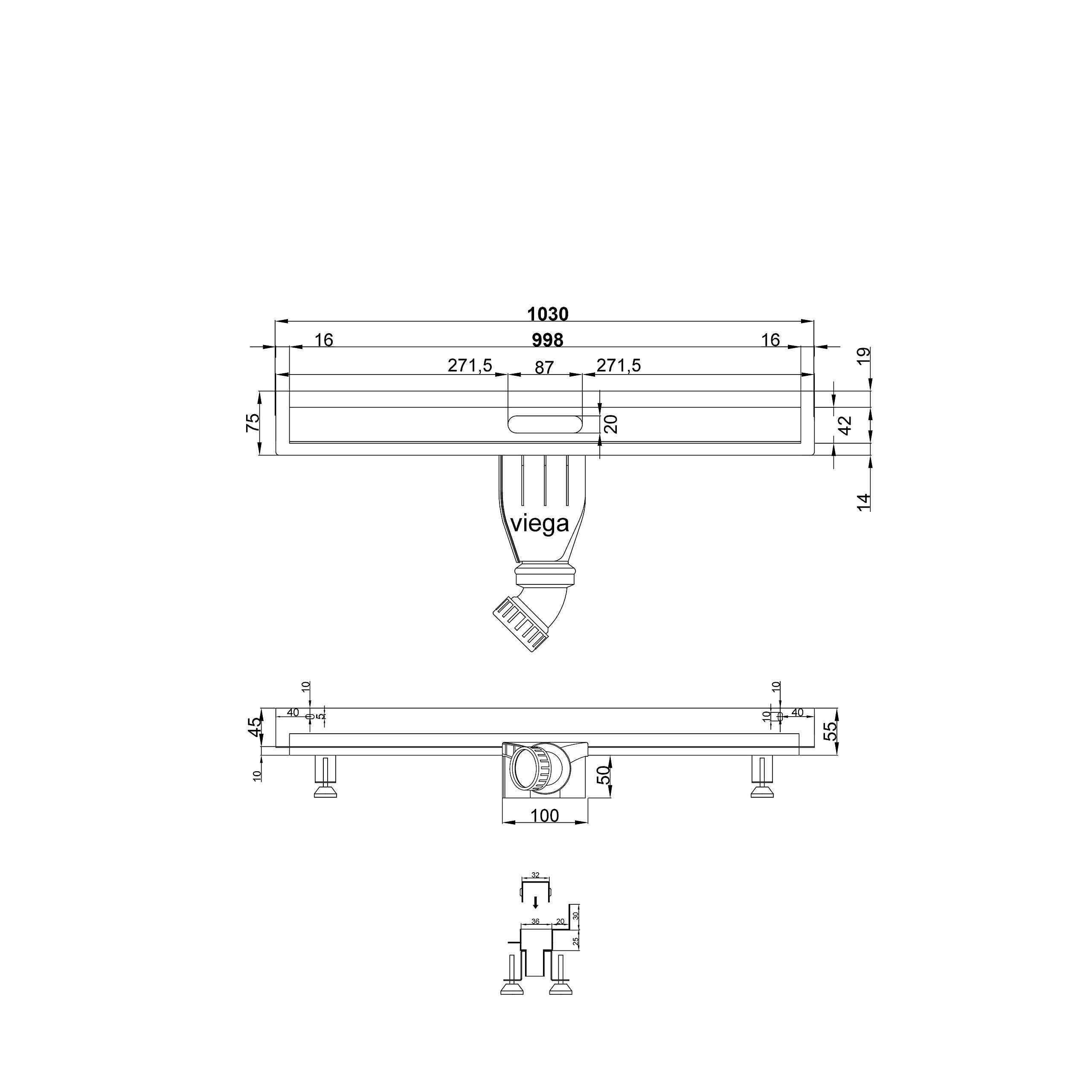 Aquabad Edelstahl Duschrinne mit Wandaufkantung - Slim Wall Pro, Länge 100 cm, Komplett Set inkl. Abdeckung Bord, Siphon und Haarsieb