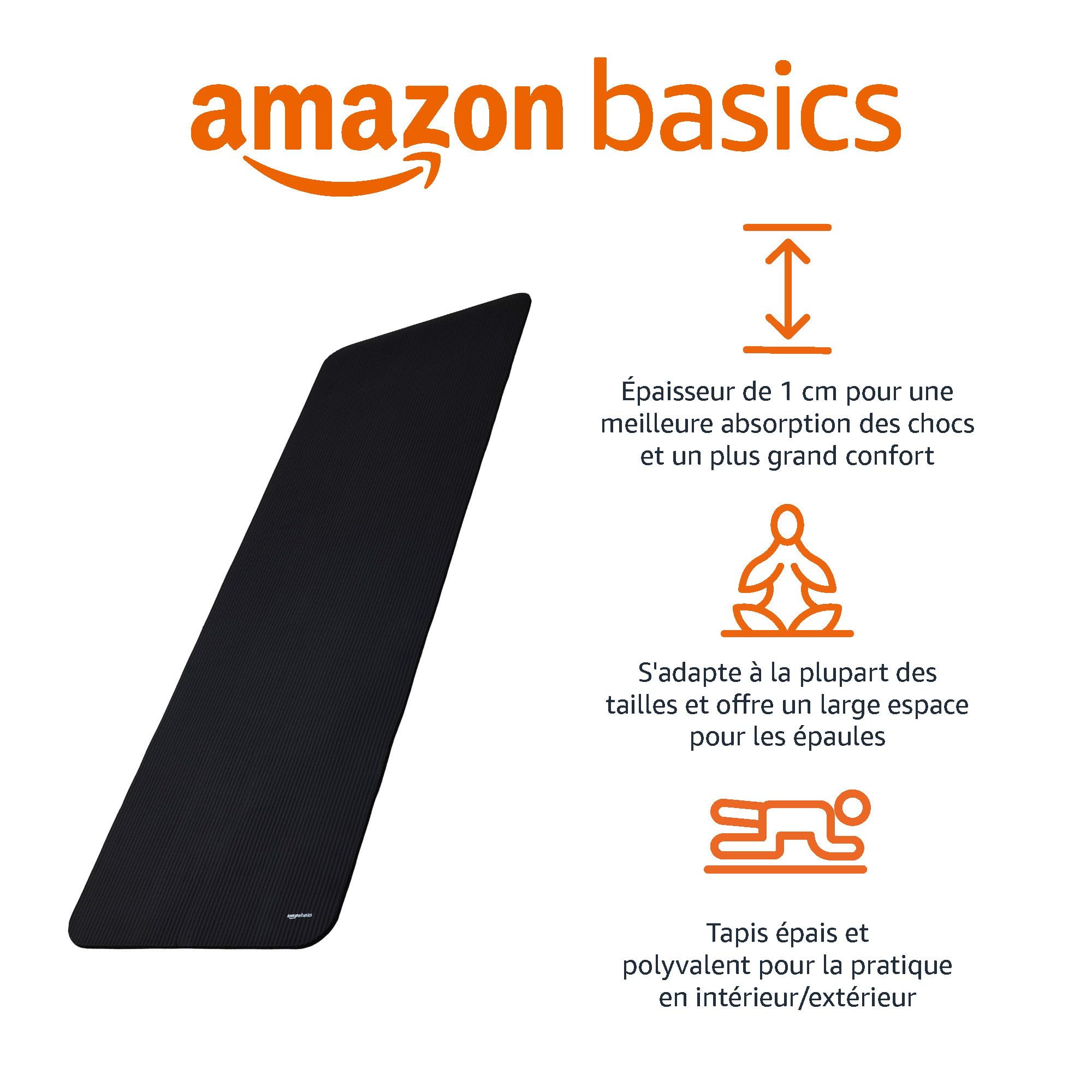 Amazon Basics Tapis de yoga antidérapant épais 183 x 61 x 1 cm Noir