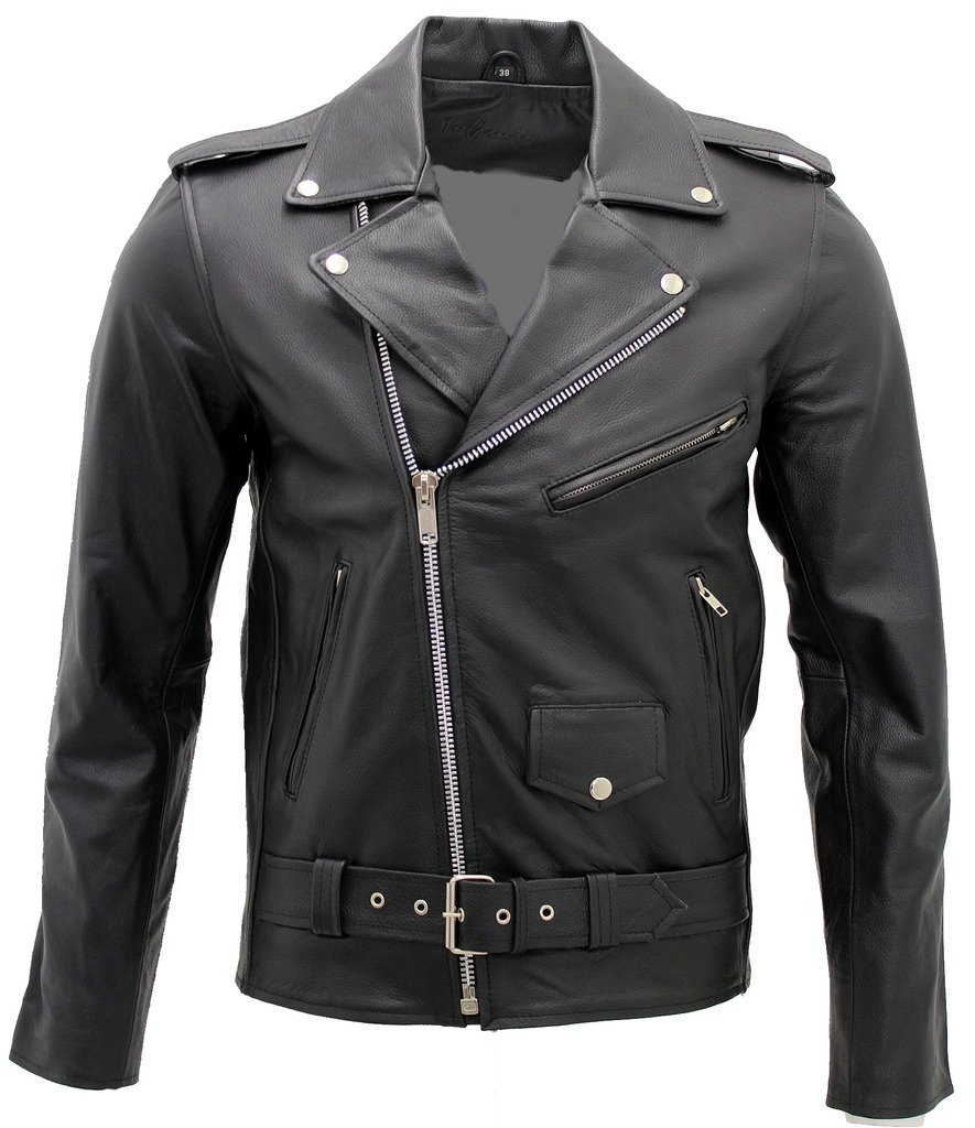 Hombres elegante Brando chaqueta de cuero negro motociclista