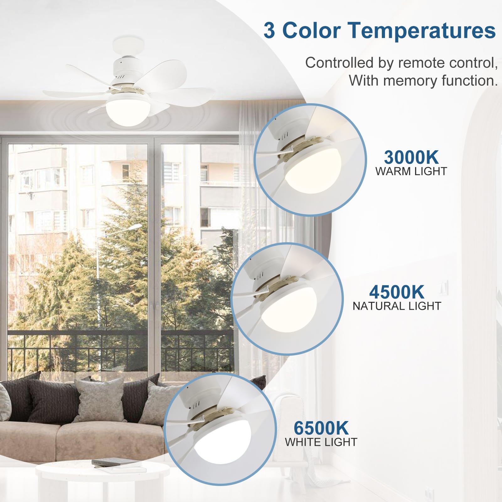 Socket Ceiling Fan With Light - Dimmable LED Bulb & Remote Control, 3 Color Temperatures 1 thumbnail image