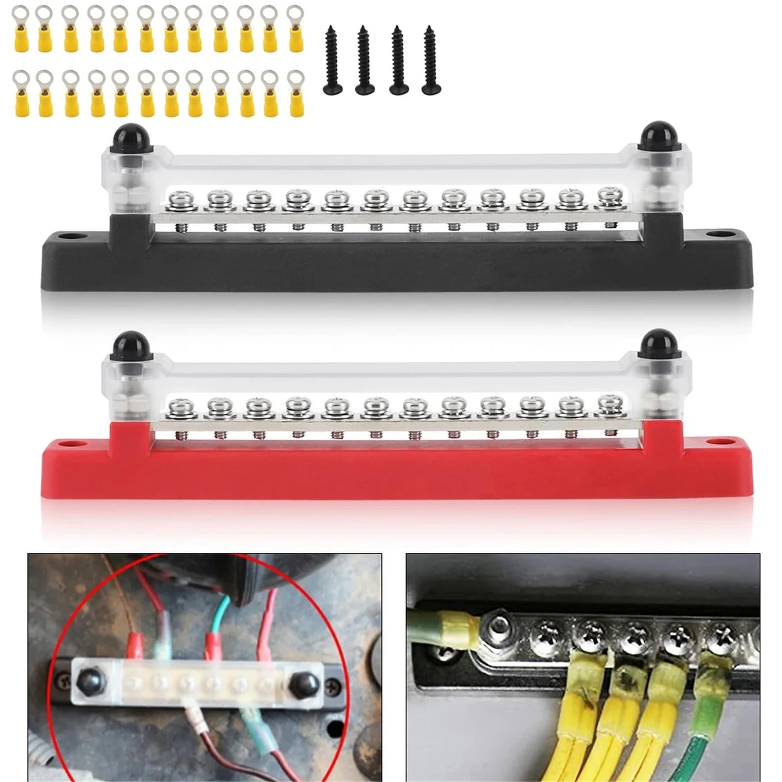 Bloc de distribution d'alimentation 12 V, barre omnibus marine, borne de batterie 150 A avec cosses à œillet (1 pièce)(6 Terminal black)
