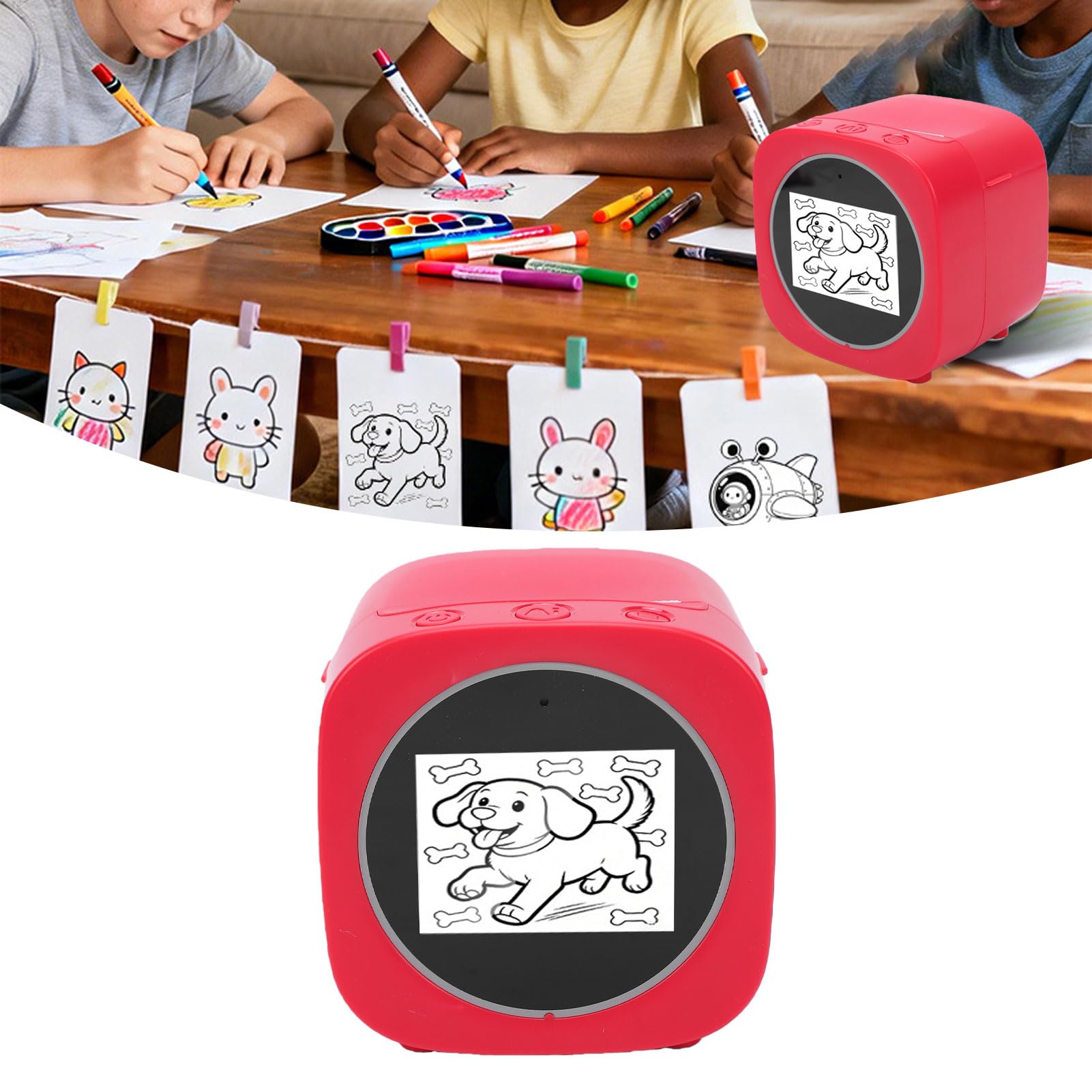Matybobe Stampante per Adesivi Vocali Termici Ai Design Innovativo per attività di Apprendimento Divertenti Adatte Ai Bambini 2,4 Pollici Rosso