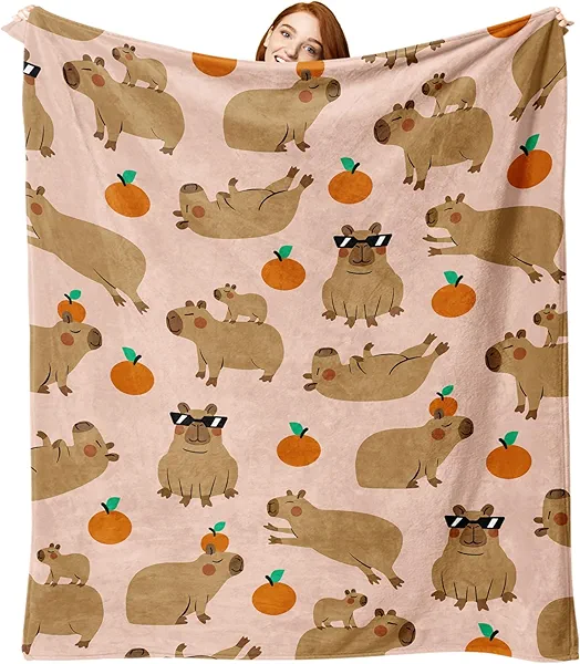 Paayna Capybaras Flannel Throw Blanket, Birthday for Animal Lover Kids Boys Girls Men Women, Cute Orange Soft Blankets for Bedding Sofa 50 x 60 Inches